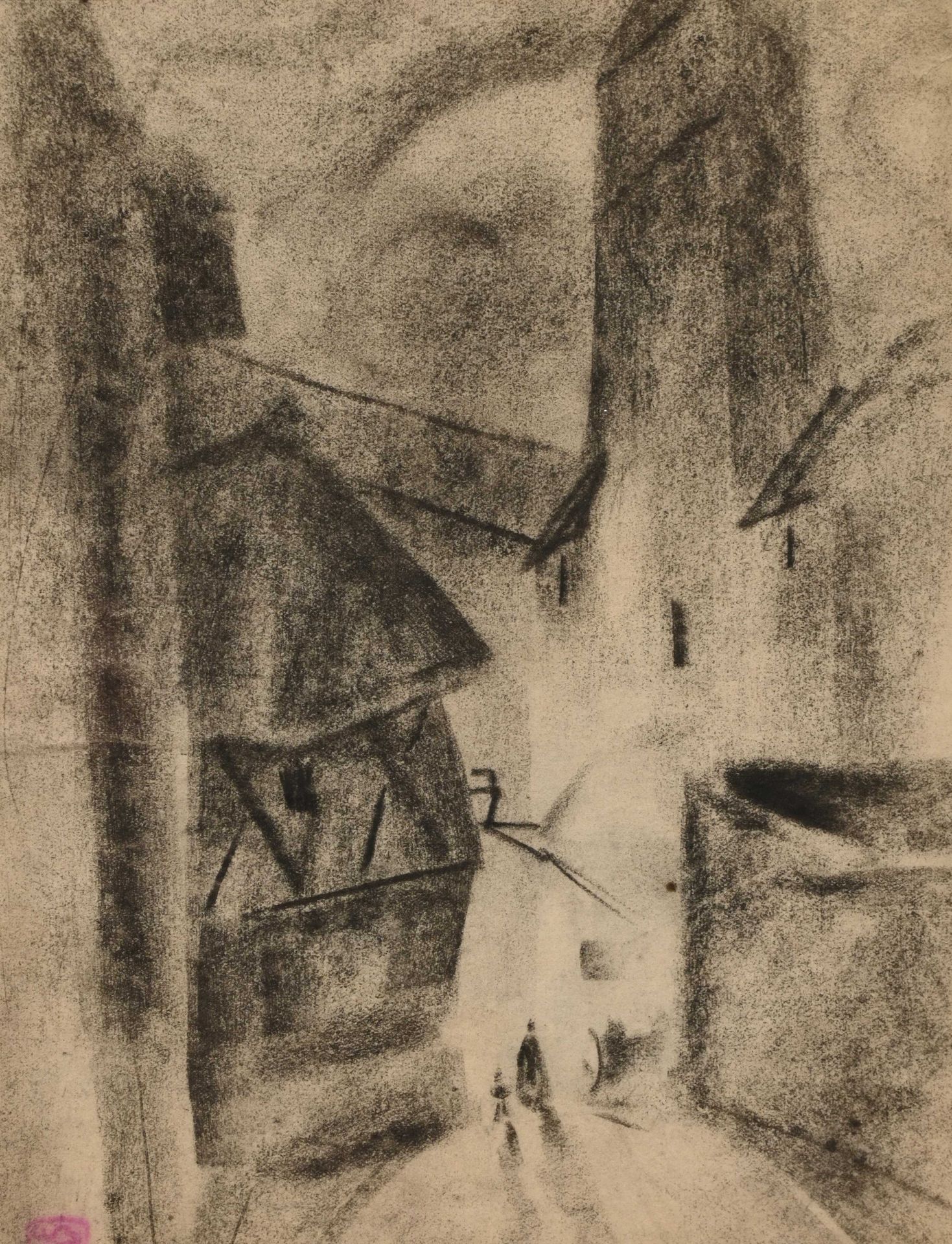 Null 
Adolphe BEAUFRERE (1876-1960) "Rue Dom Morice à Quimperlé" 炭笔画 24x19
