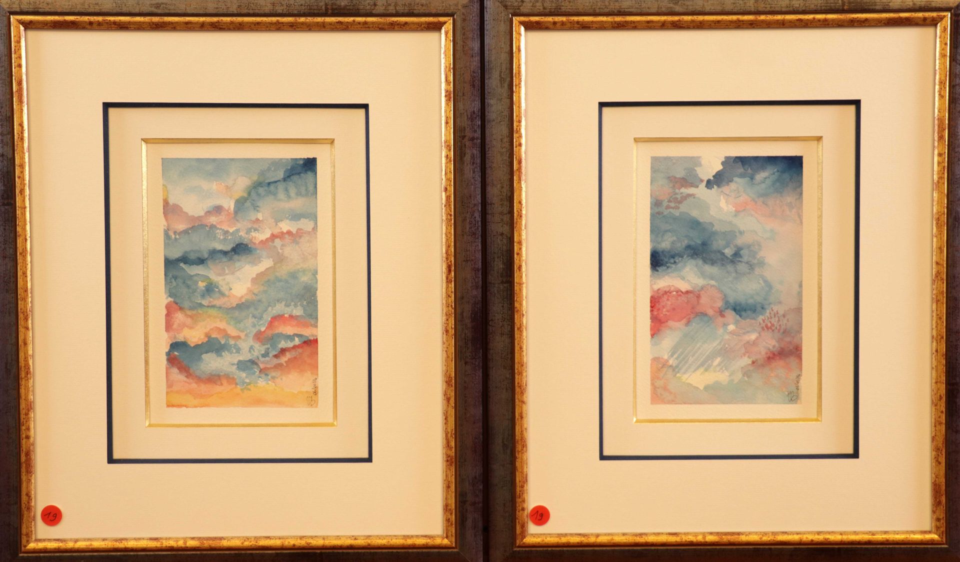 Null ZB (Zoé B) "Compositions" Zwei Aquarelle in Form von Anhängern, rechts unte&hellip;