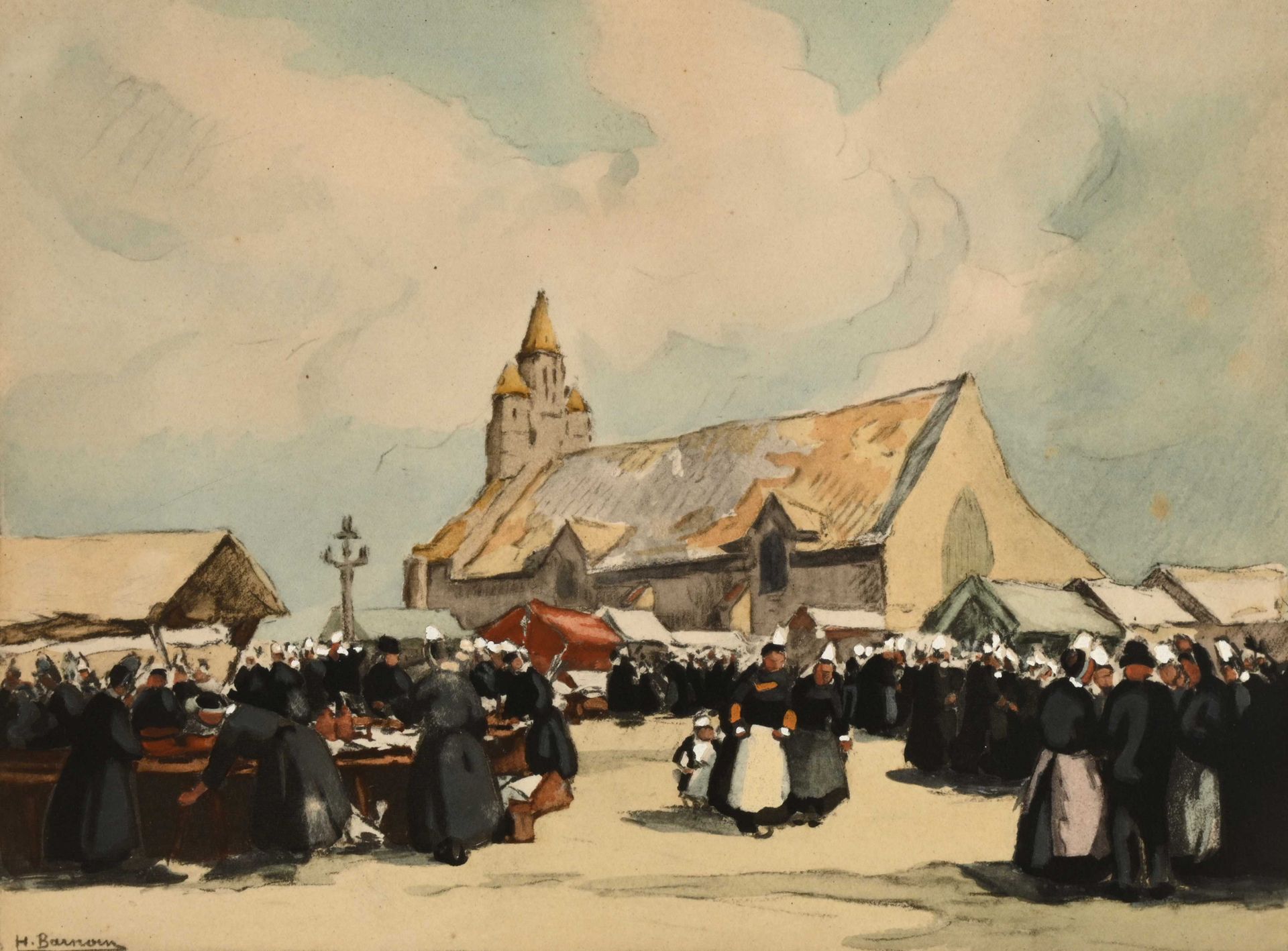 Null Henri BARNOIN (1882-1940) "Notre Dame de la Joie "蚀刻版画 20.5x28.5