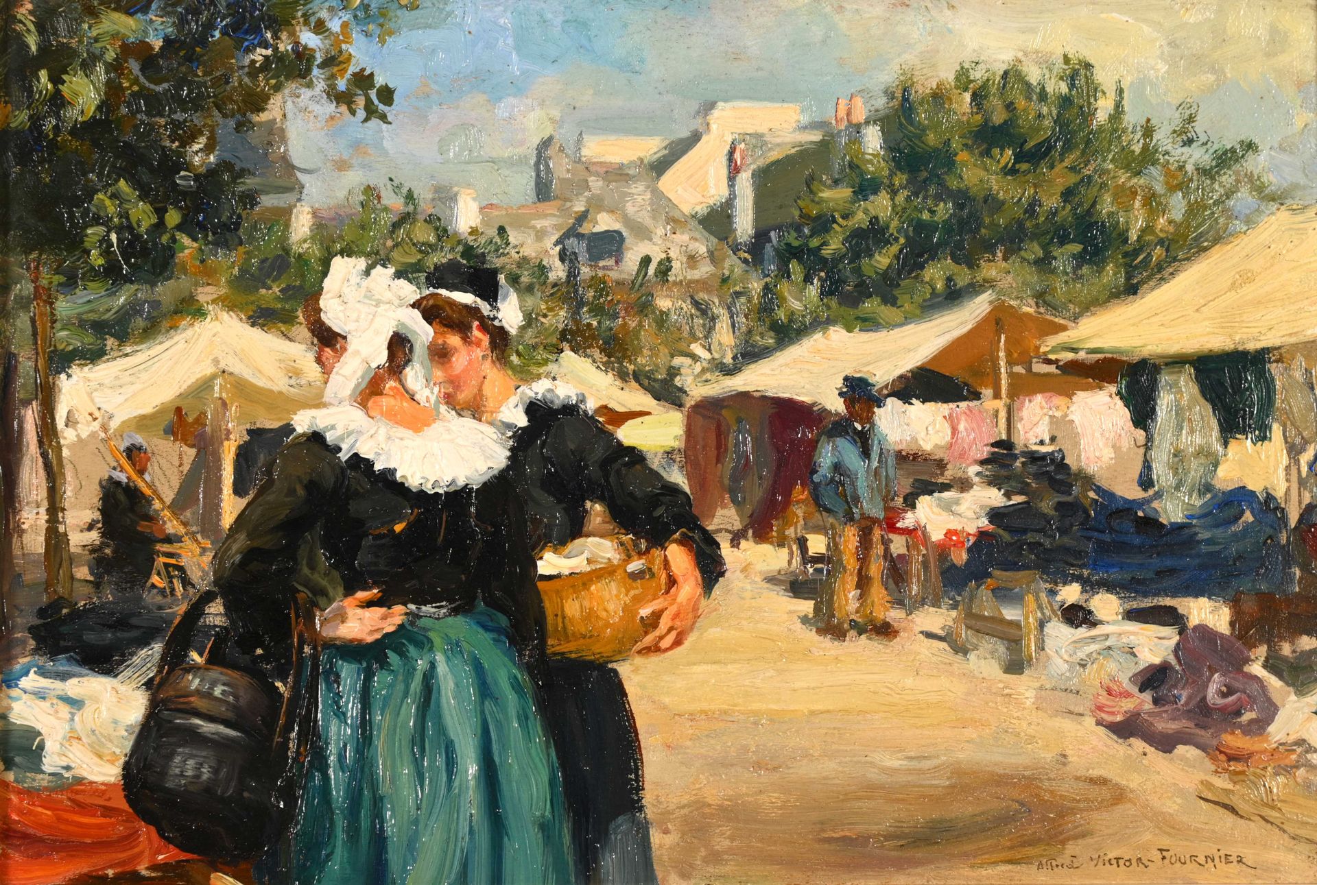Null Alfred Victor FOURNIER (1872-1924) "Concarneau market day" hsp sbd 19x27