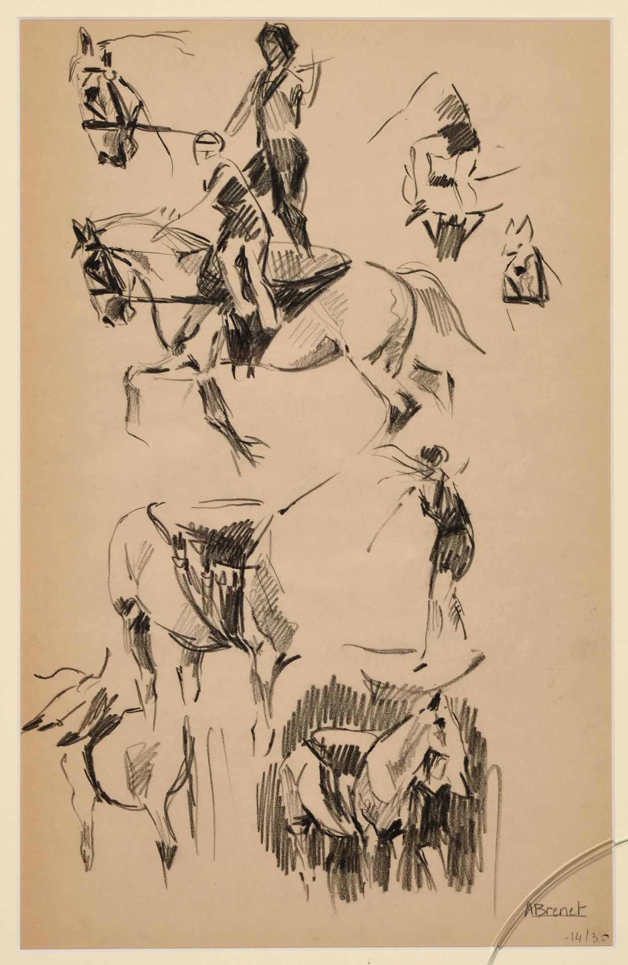 Null Albert BRENET (1903-2005) "The circus rider" grease pencil sbd 40x25.5