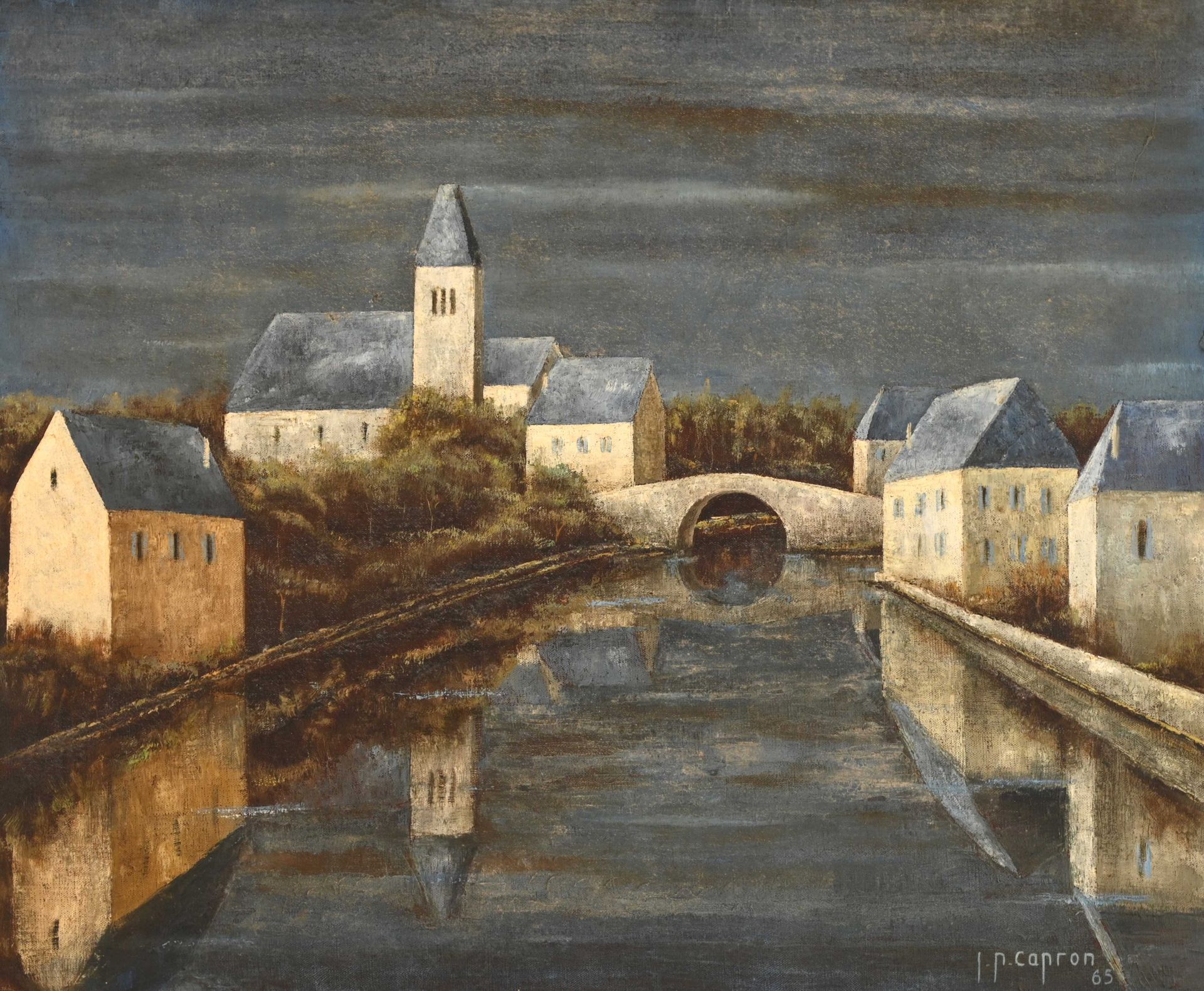 Null Jean Pierre CAPRON (1921-1997) "Pont sur l'Yonne" hst sbd datato (19)65 60x&hellip;