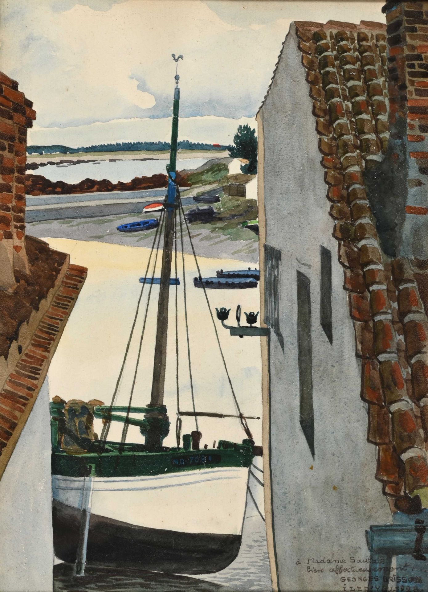 Null Georges BRISSON (1902-1980) "l'Ile d'Yeu 1928 "水彩画sbd 定位和日期 35x5x25.5