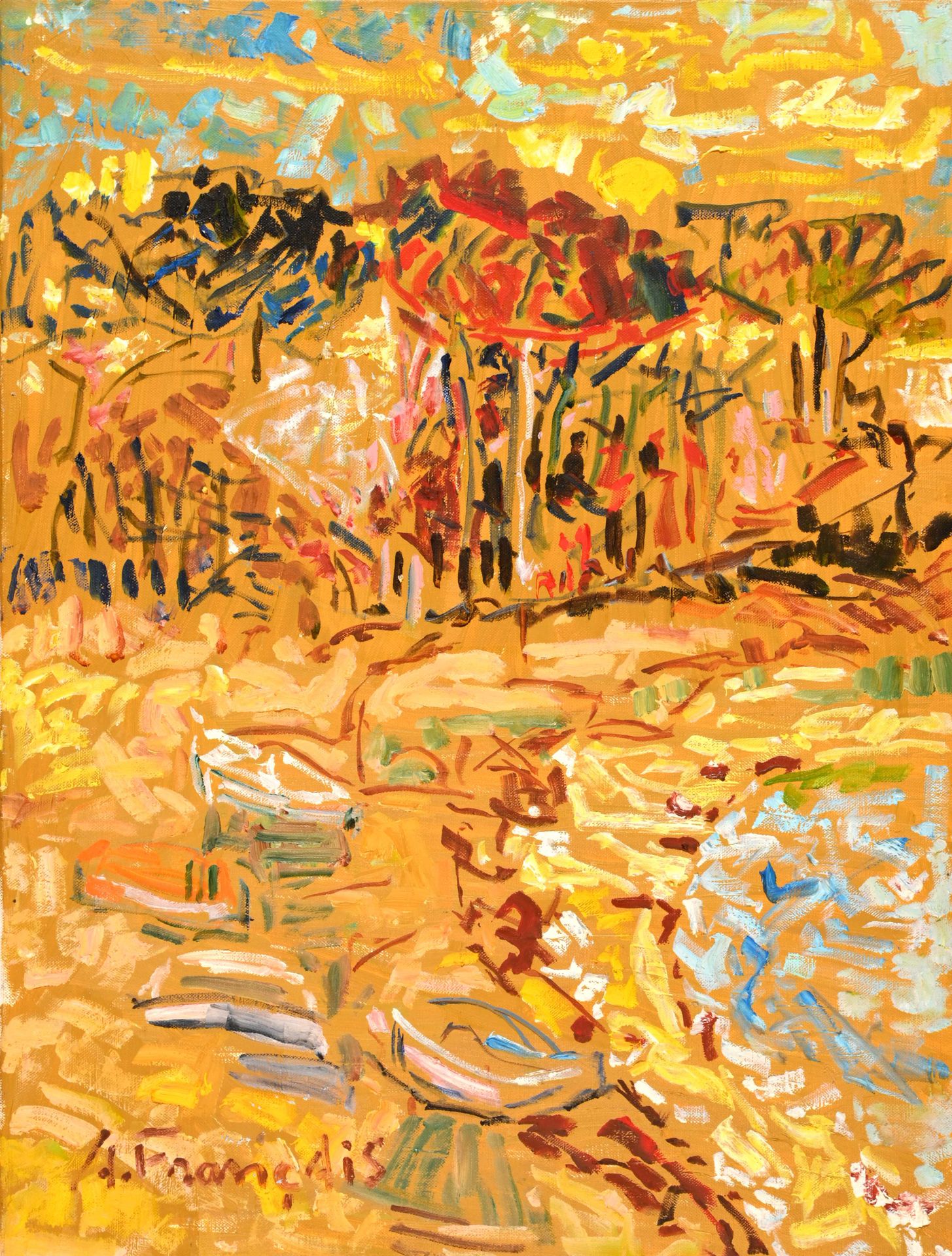 Null Anne FRANCAIS (1909-1995) "Plougrescant, golden pine forest" hst sbg 61x46