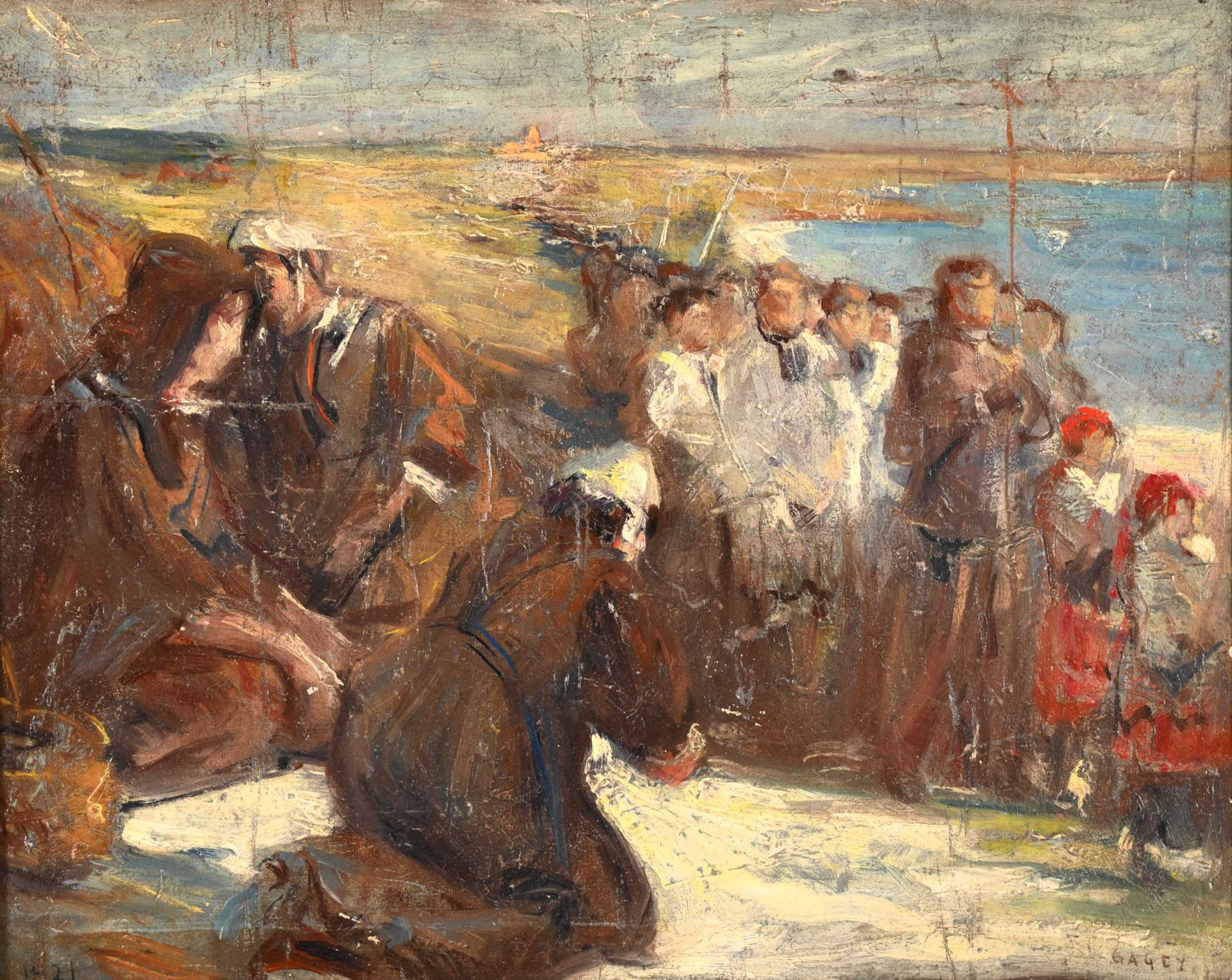 Null André GAGEY (1888-XX) "Procesión junto al mar" hst sbd 33x41