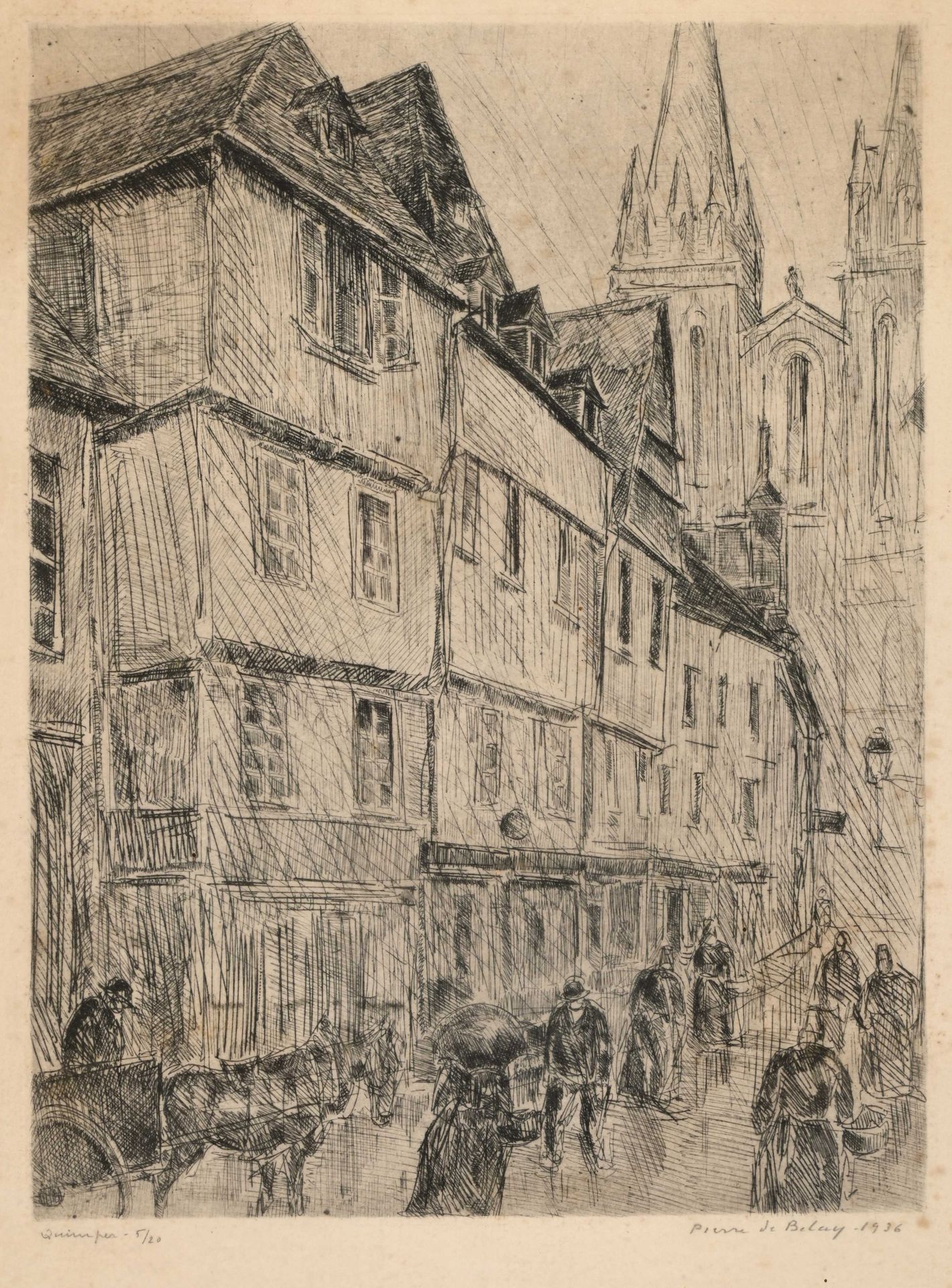 Null 皮埃尔-德-贝莱（1890-1947）的 "坎佩尔 "蚀刻版画，日期为1936年，位于第5/20号 39x29