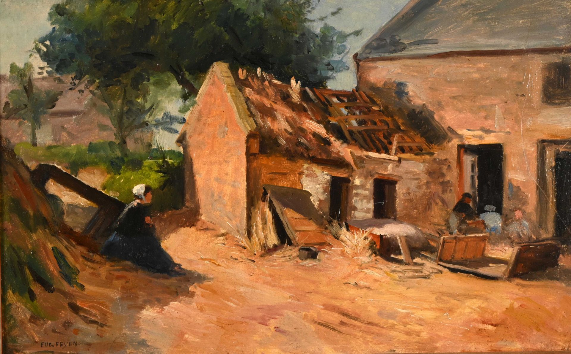 Null Eugéne FEYEN (1815-1908) "Discussion in the farmyard" hsc sbg 31x49
