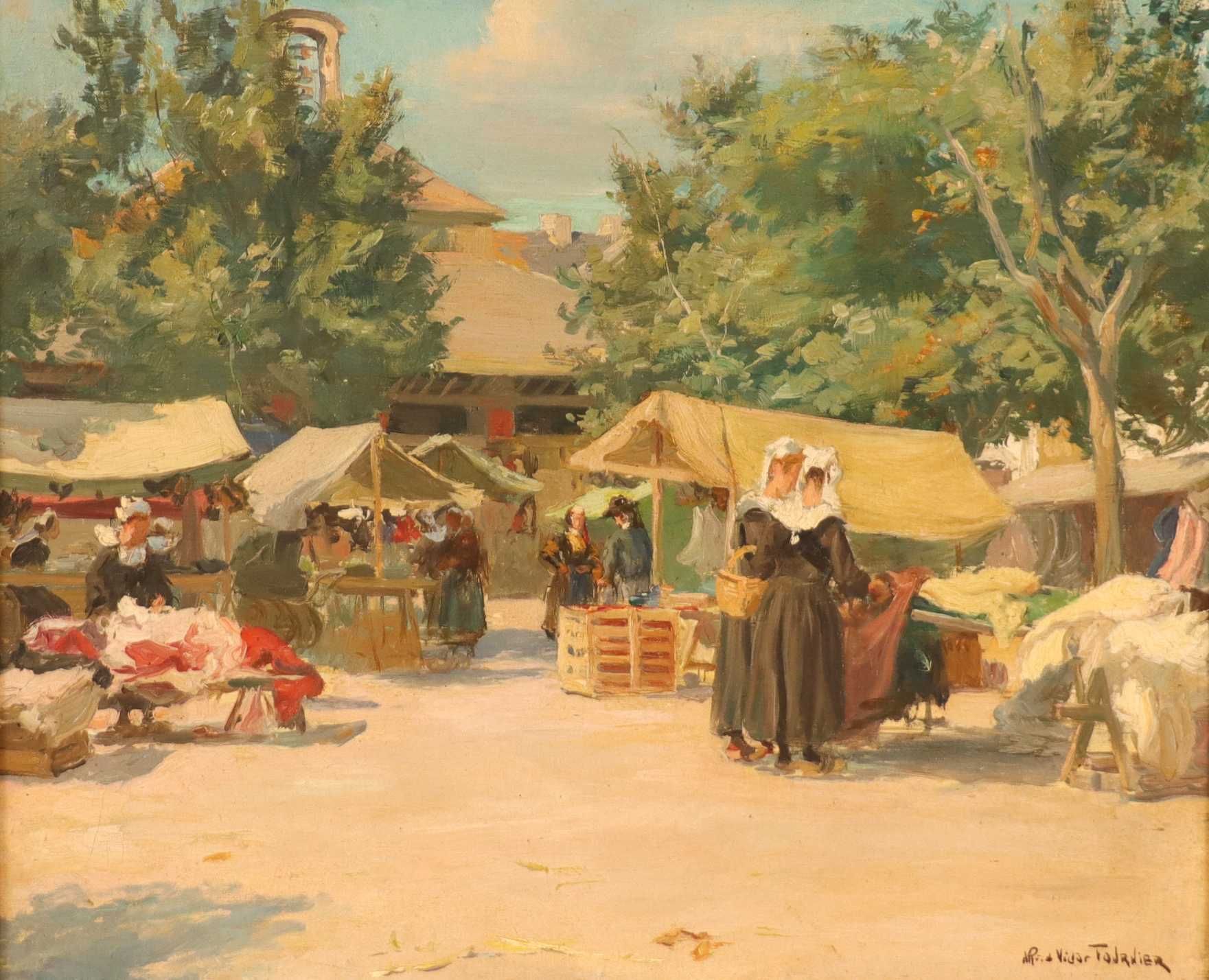 Null Alfred Victor FOURNIER (1872-1924) "Marché de Concarneau" hst sbd 38x46