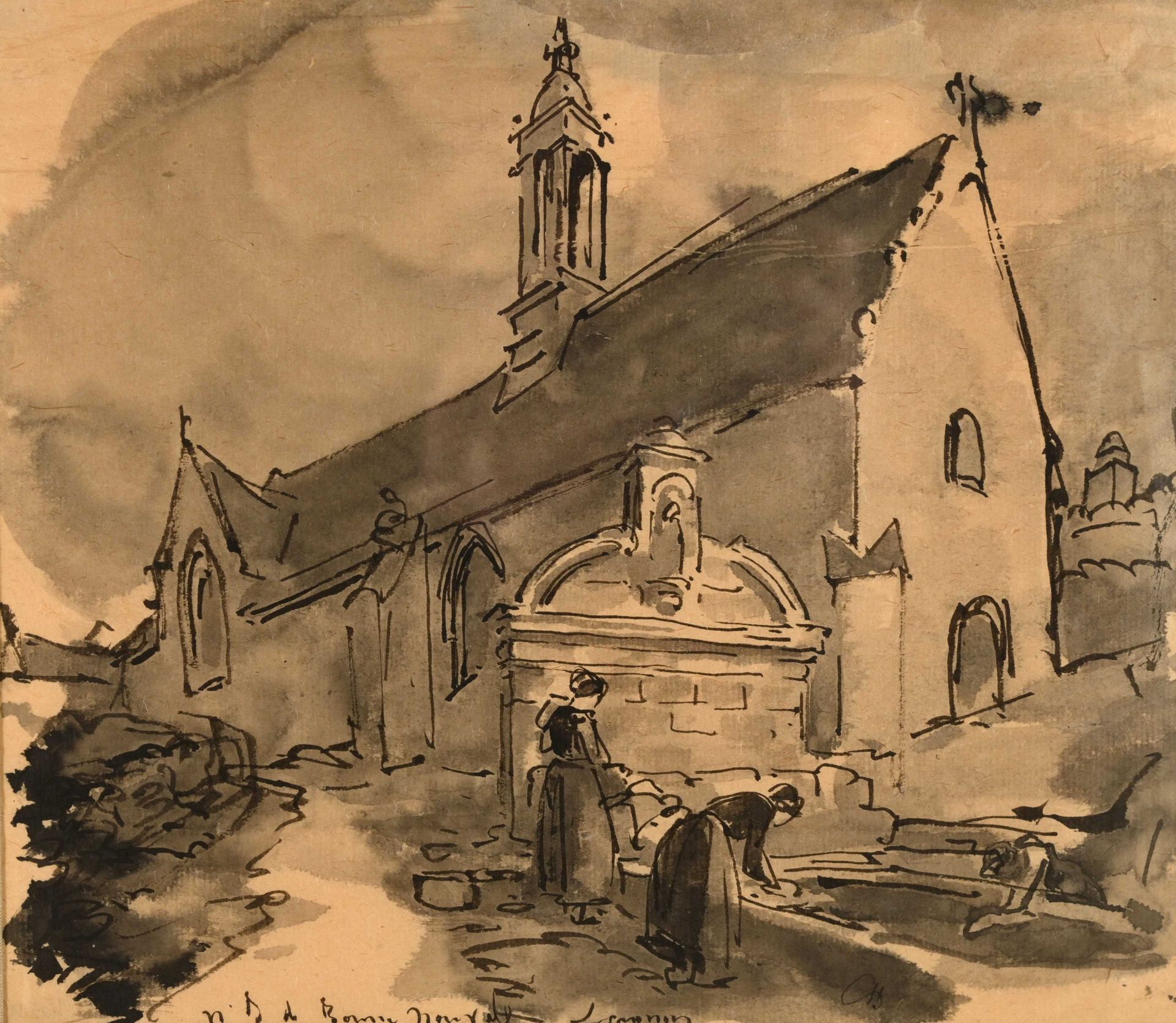 Null Jules CHADEL (1870-1941) "Notre Dame de Bonne Nouvelle" 墨水和钢笔 mbd 27x31