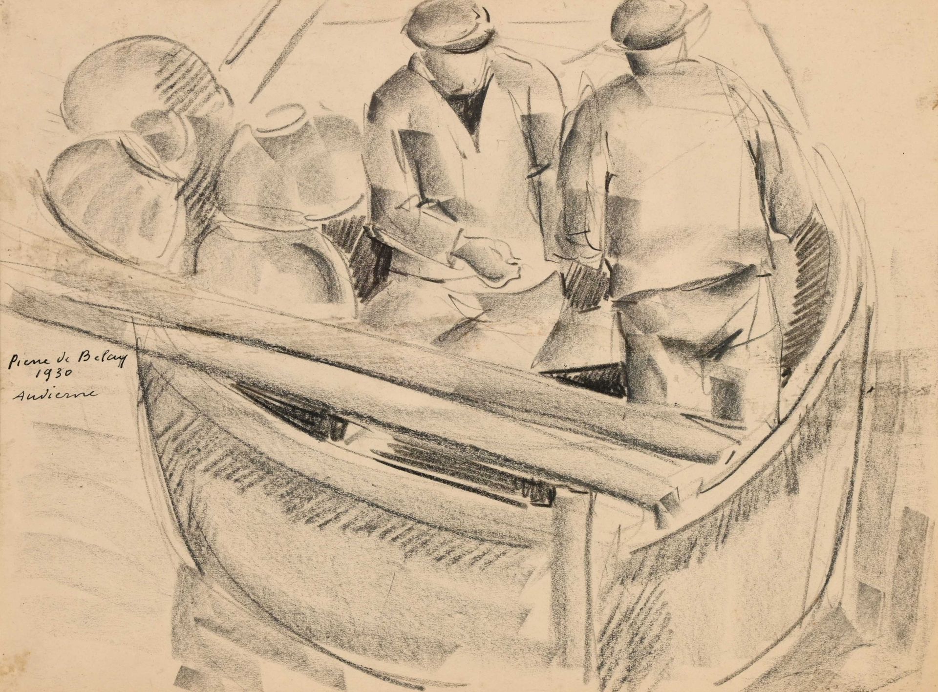 Null 皮埃尔-德-贝莱（1890-1947）《奥迪耶讷的渔民》素描，位于1930年，日期为23x30