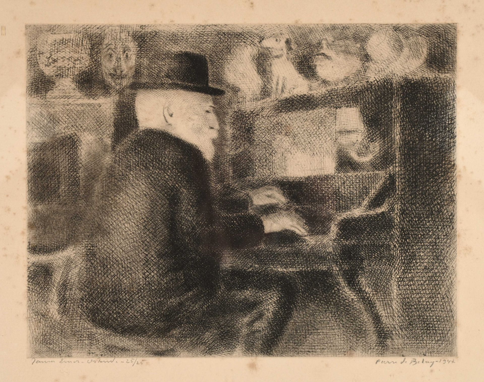 Null Pierre DE BELAY (1890-1947) "James Ensor" etching sbd n° 25/25 dated 1947 w&hellip;