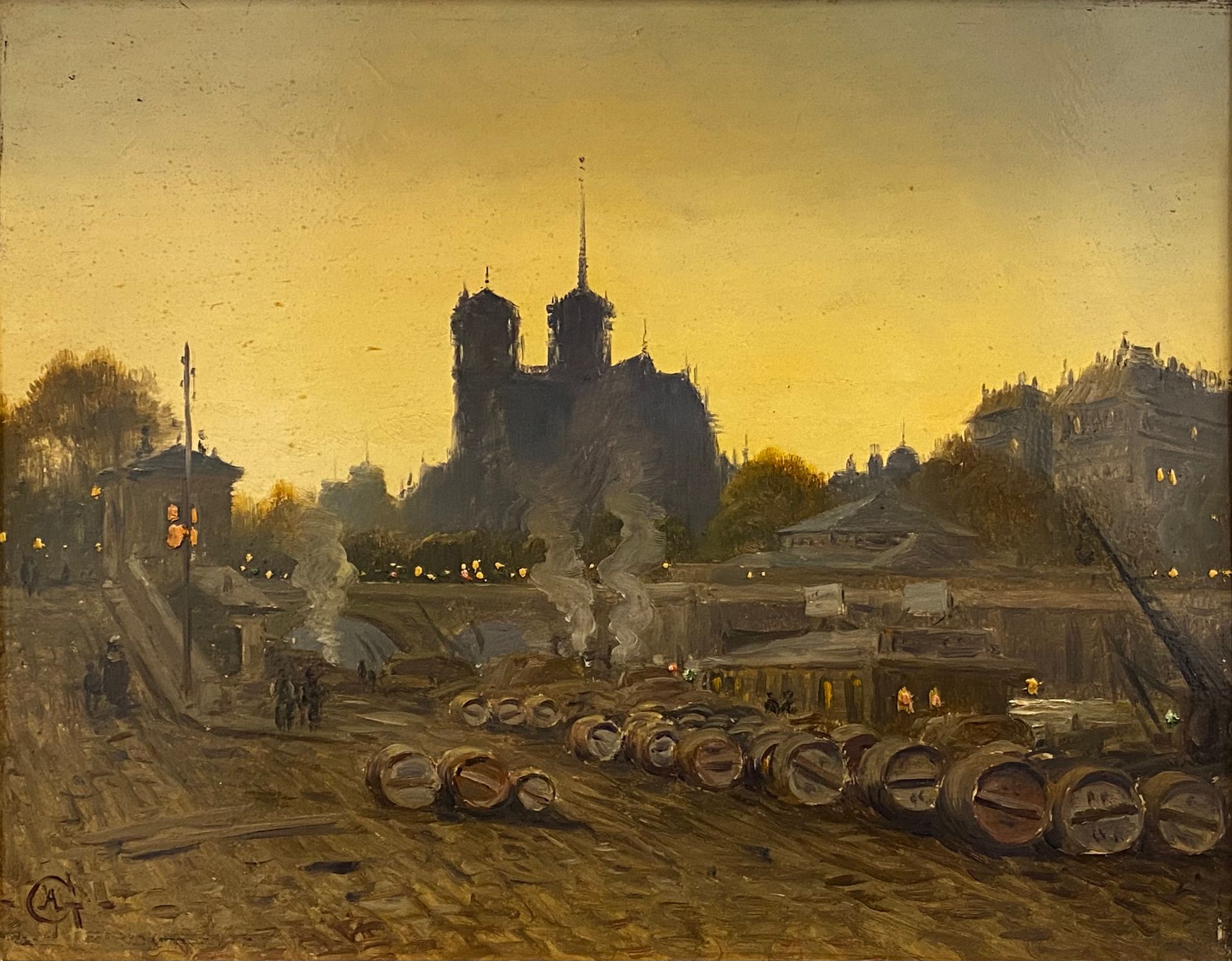 Null Armand GUERY (1850-1912) "Le soir au quai de la Tournelle, Paris" huile sur&hellip;