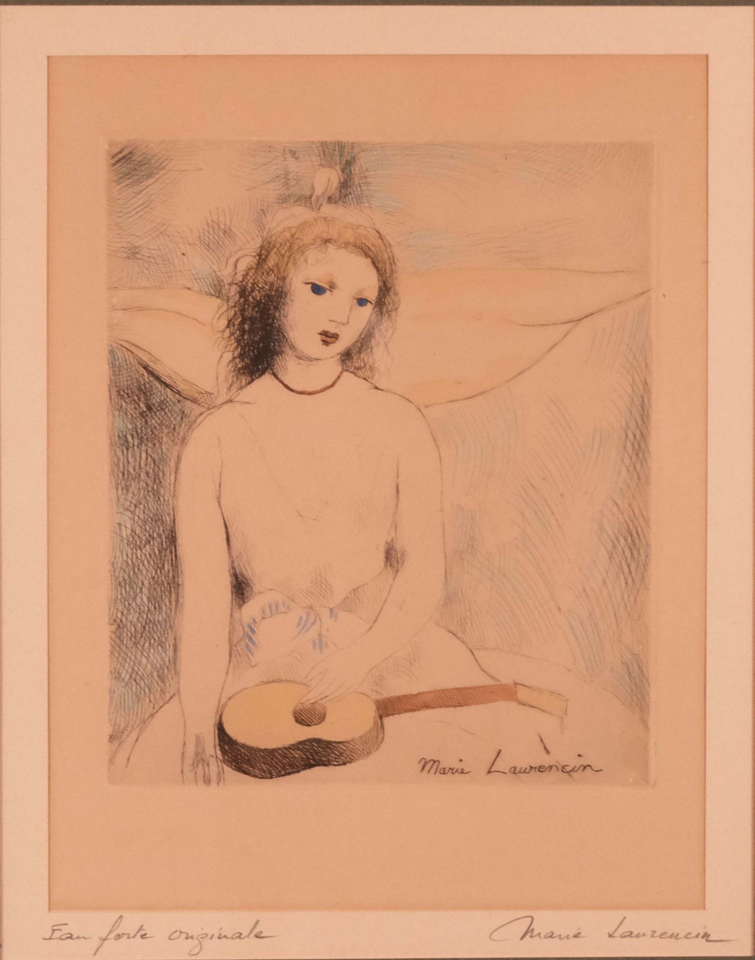 Null Marie LAURENCIN (1883-1956) "Girl with a guitar" etching signed lower right&hellip;