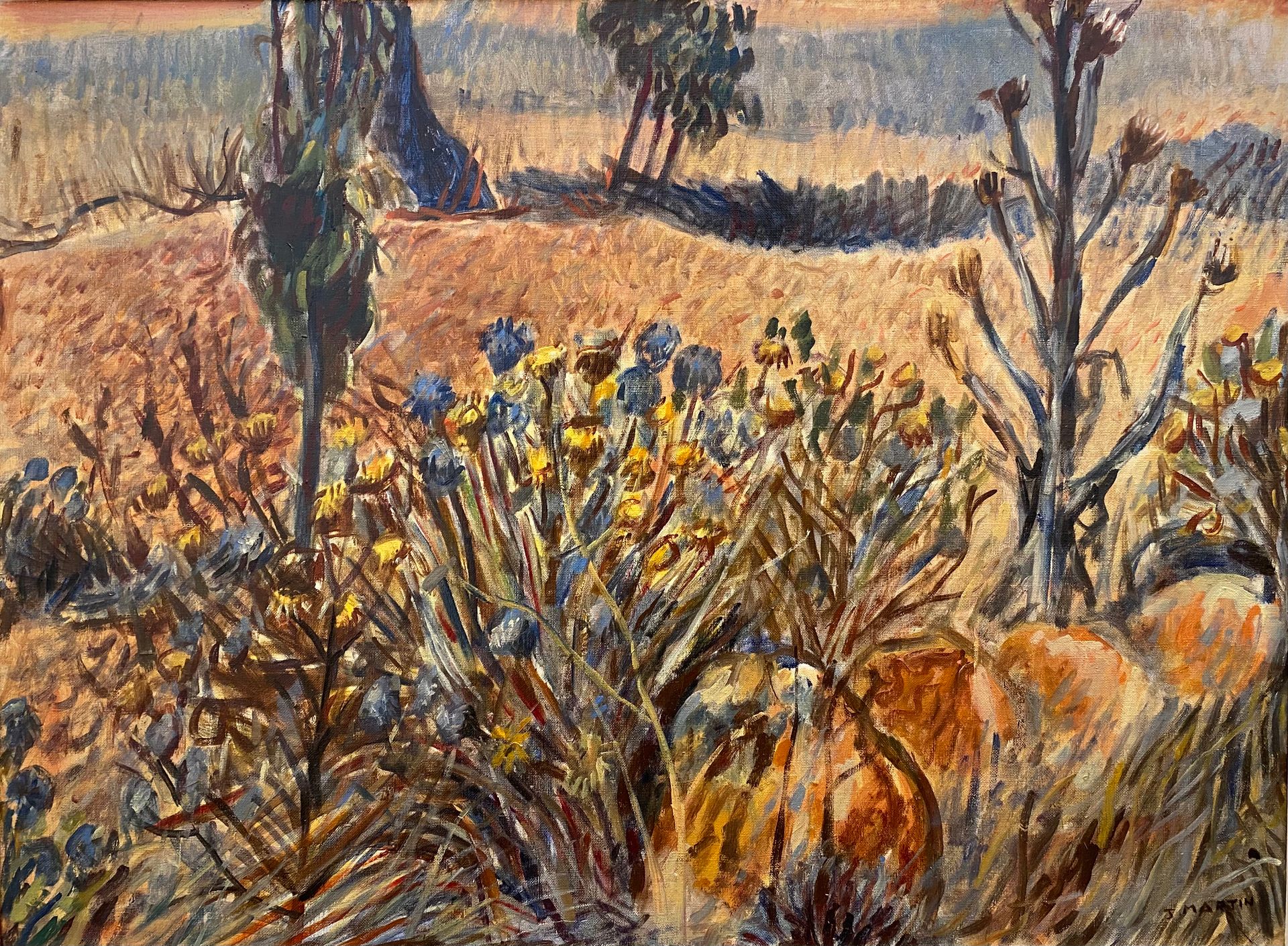 Null Jean-Marie MARTIN (1922-2012) "Provence, thistles on the red soil" oil on c&hellip;