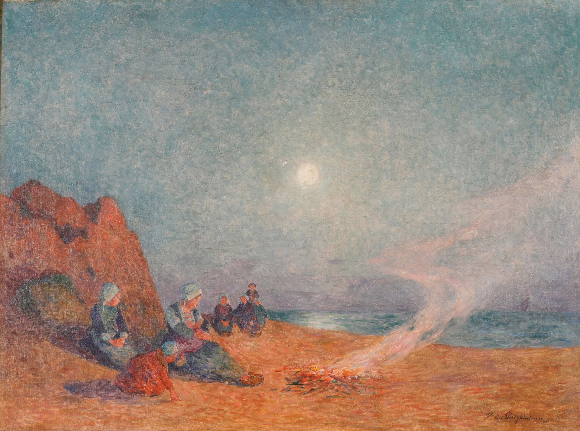 Null Ferdinand Loyen Du PUIGAUDEAU (1864-1930) "Le Pouldu le feu sur la plage" h&hellip;
