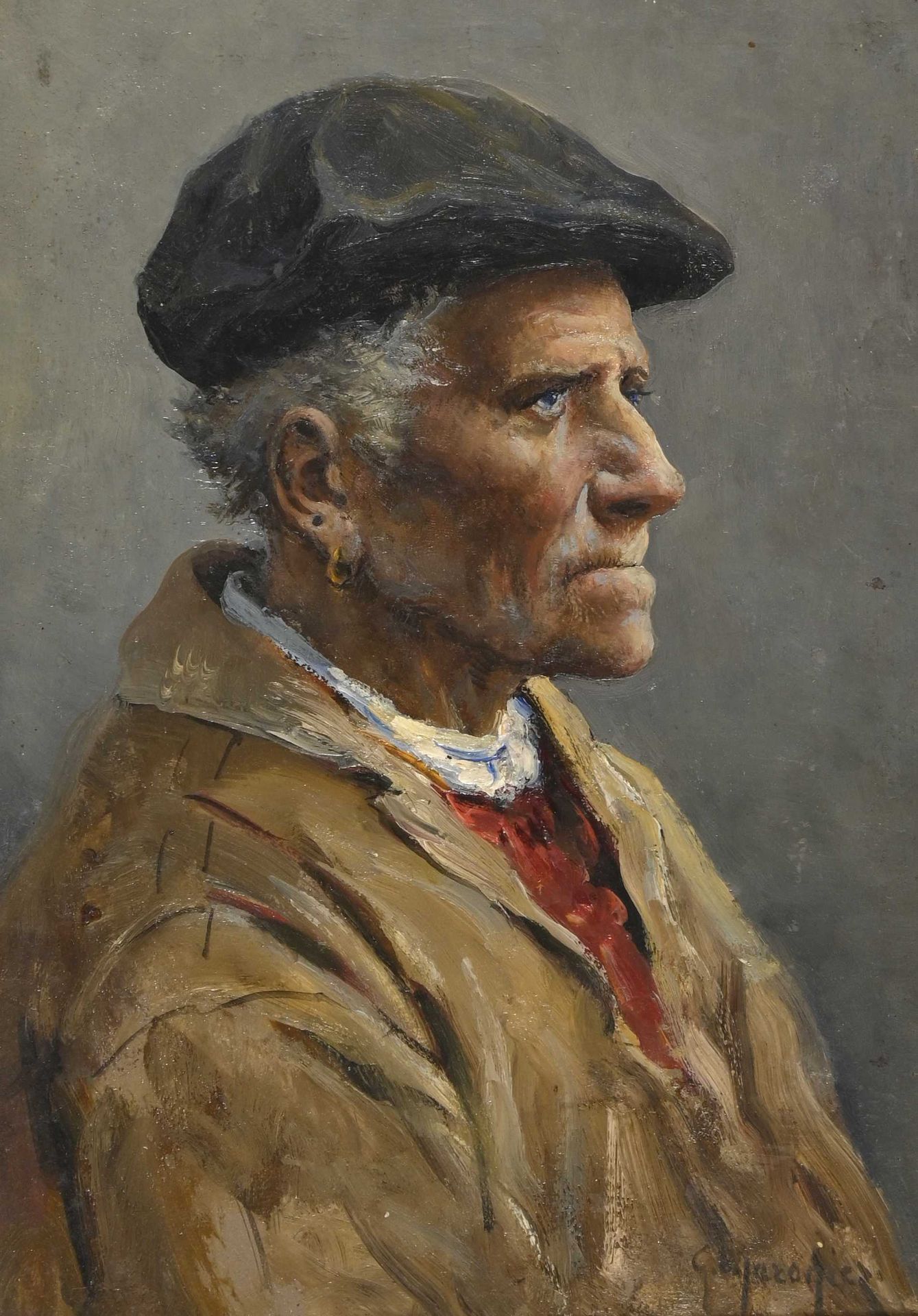 Null Georges MARONIEZ (1865-1933)《老海狼》hscarton sbd 23.5x17