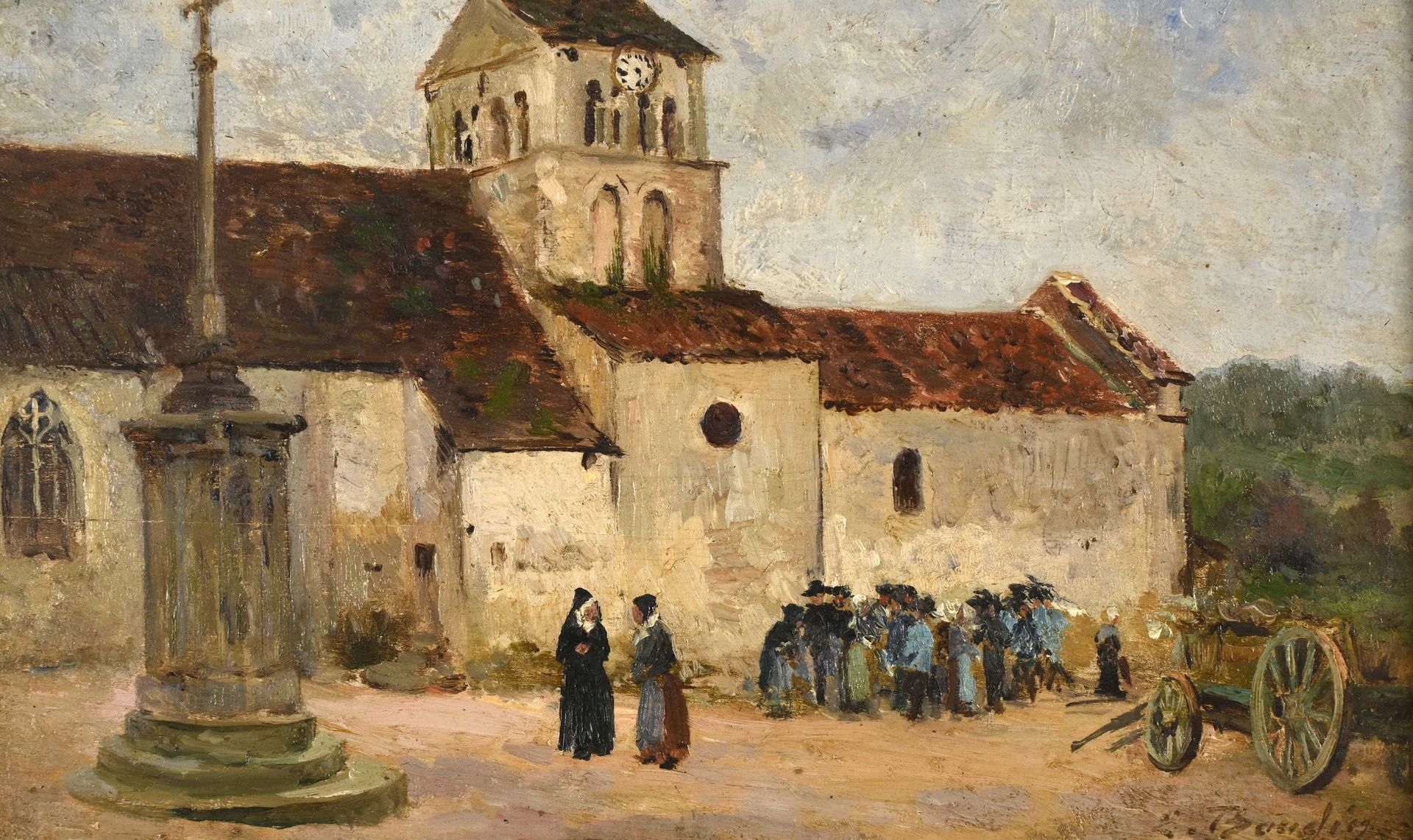 Null Eugène BOUDIN (1824-1898), "Place de l'Eglise animé", hsp sbd circa 1858.14&hellip;