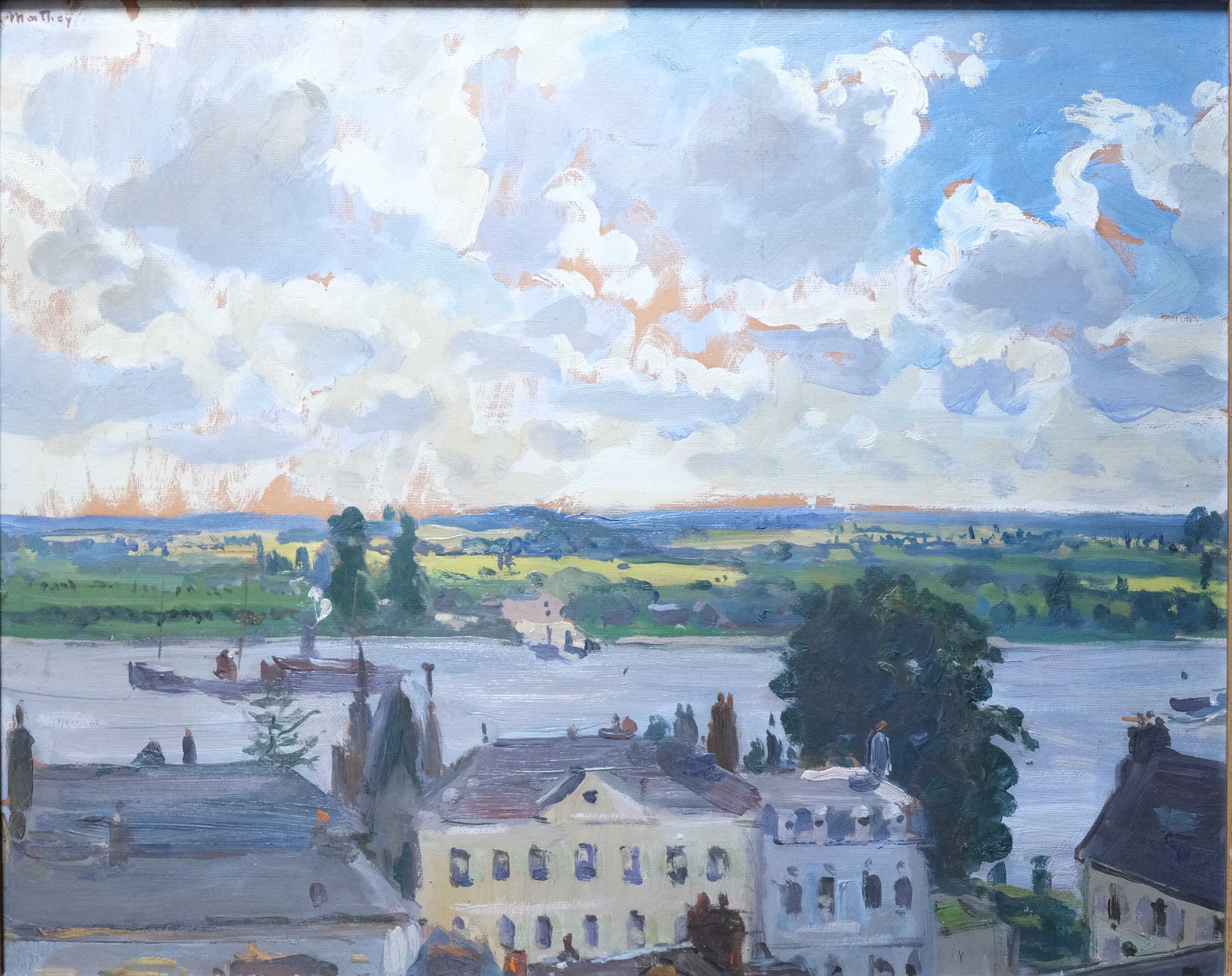 Null Jacques MATHEY (1883 - 1973) "塞纳河上的Caudebec-en-Caux景观" 纸板油画，左上角有签名 48 x 60 &hellip;