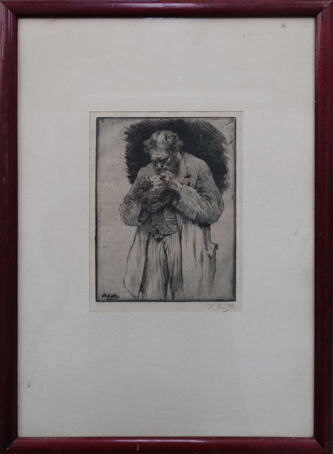 Null Paul Victor MATHEY (1844 - 1929) "Le connoisseur" 蚀刻版画，左下角和右下角都有签名 20,5 x 1&hellip;
