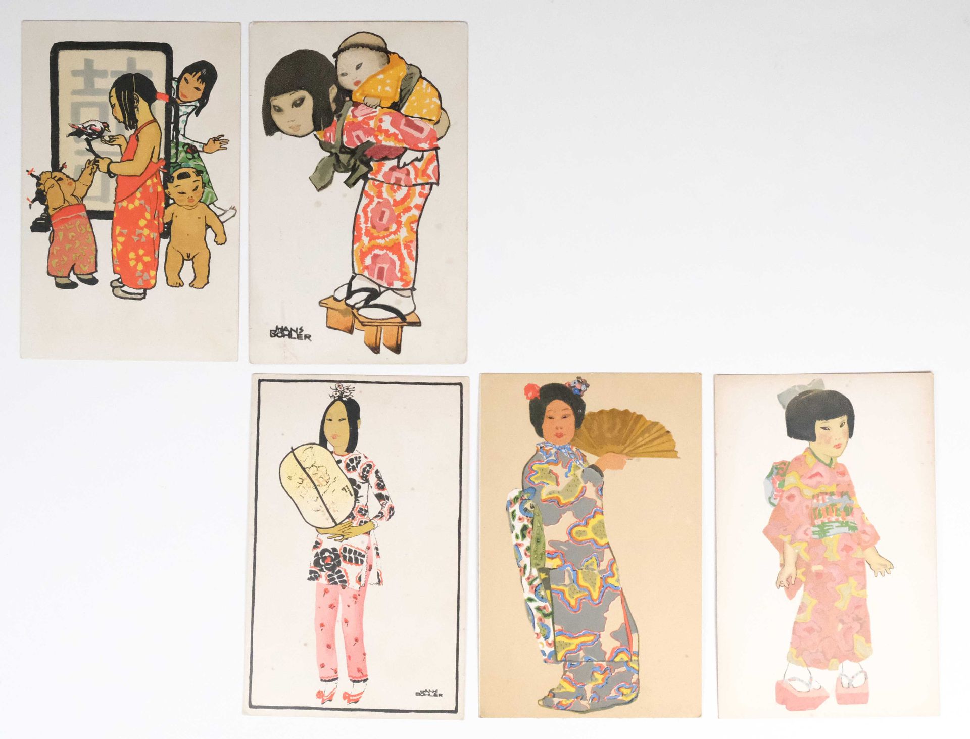 Null Hans BOHLER (1884-1961) 5 cartes lithographiques figurant des femmes japona&hellip;