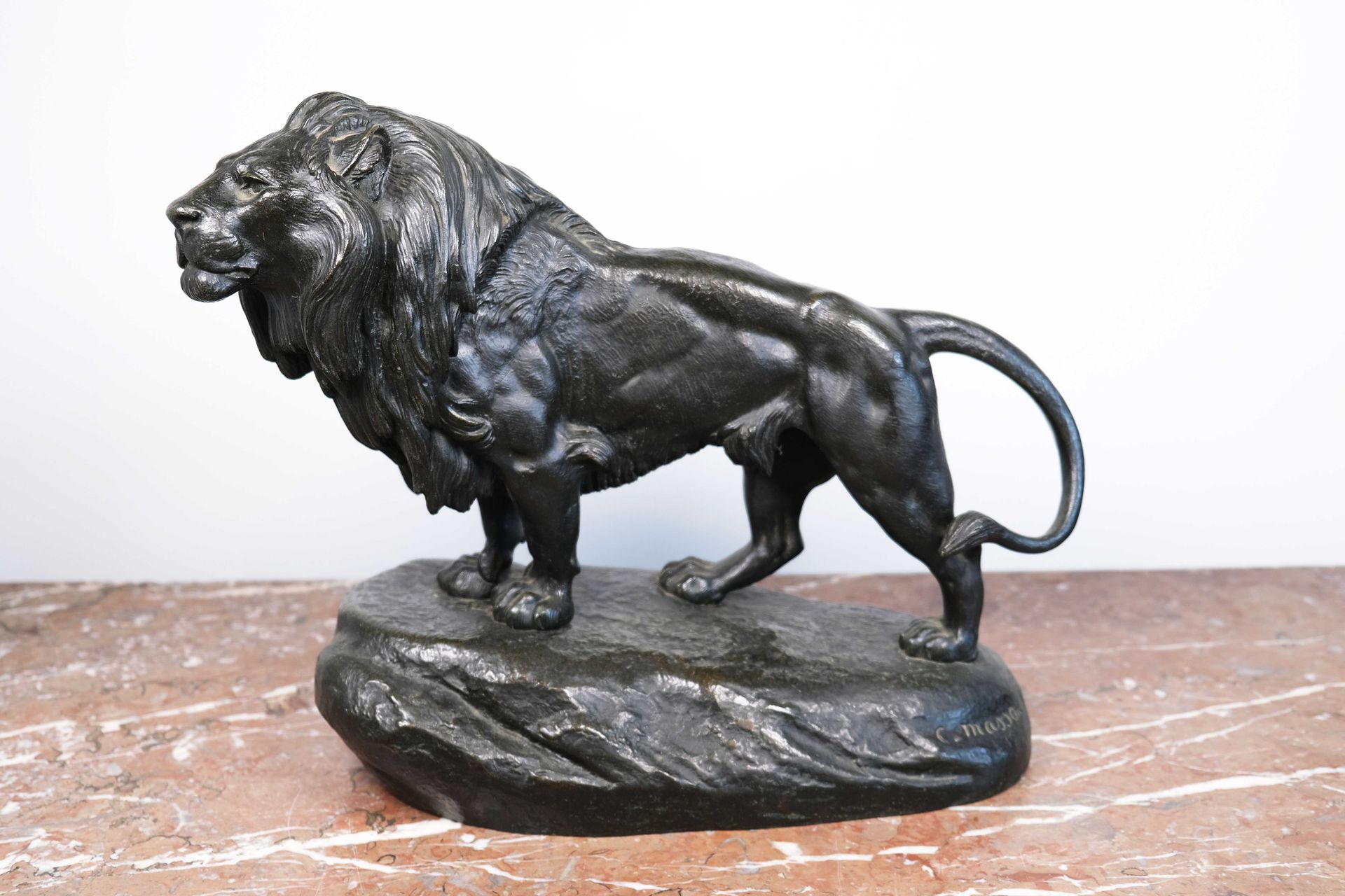 Null Clovis-Edmond MASSON (1838-1913) "Lion" bronze with black patina signed on &hellip;