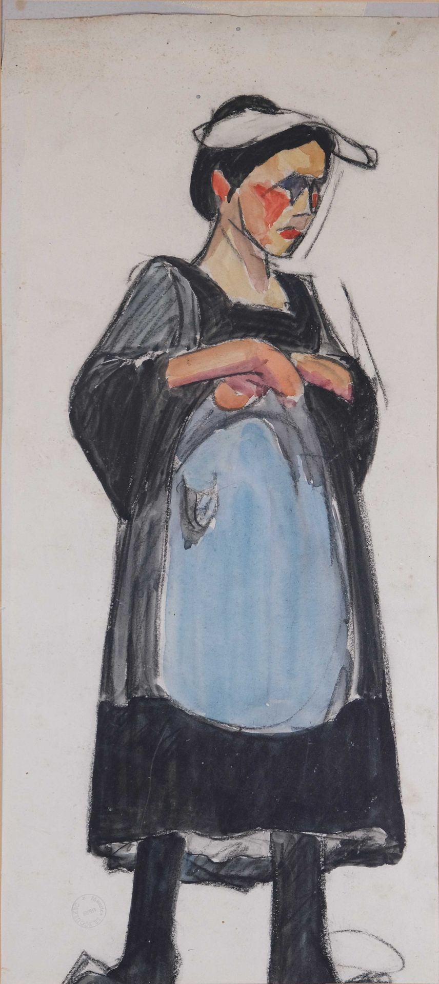 Null Maurice LE SCOUEZEC (1881-1940) "Femme de Lorient au tablier" aquarelle et &hellip;