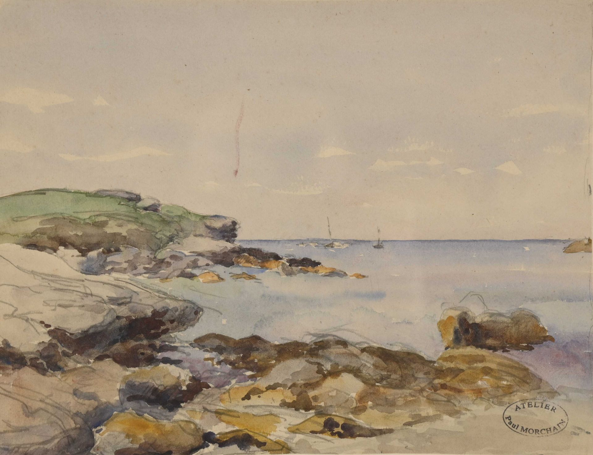 Null Paul MORCHAIN (1876-1939) "Côte rocheuse" deux aquarelles cabd 23x29 et 20x&hellip;