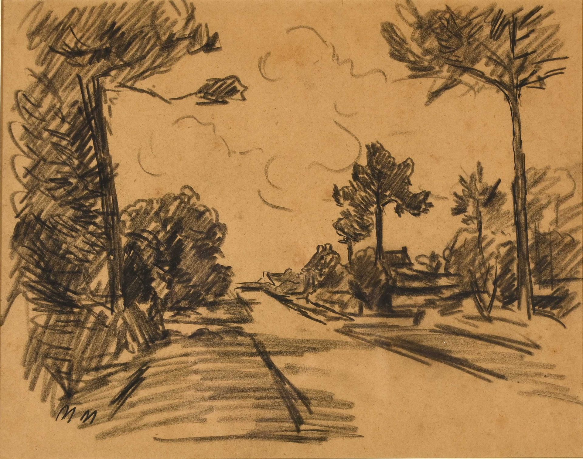 Null Maxime MAUFRA (1861-1918) « Paysage aux arbres » Fusain monogramme bas gauc&hellip;