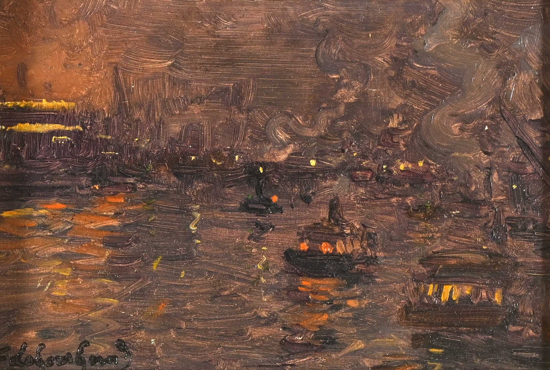 Null Fernand LEGOUT-GERARD (1854-1924) "Port animé de nuit" hsp sbg 10x14