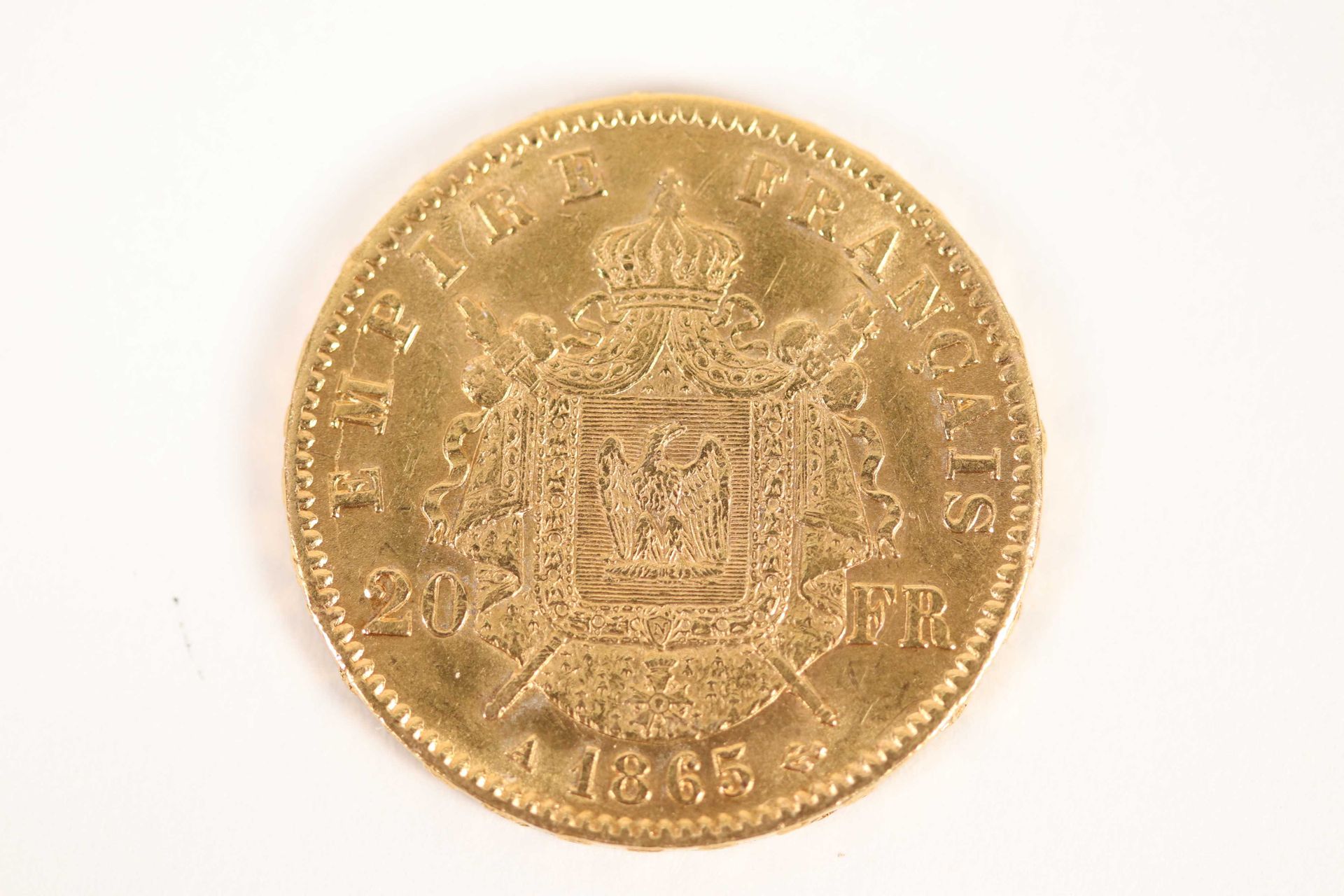 Null Eine 20-Franc-Goldmünze 1865, Napoleon III. Laurée Kopf, Münzstätte Paris. &hellip;