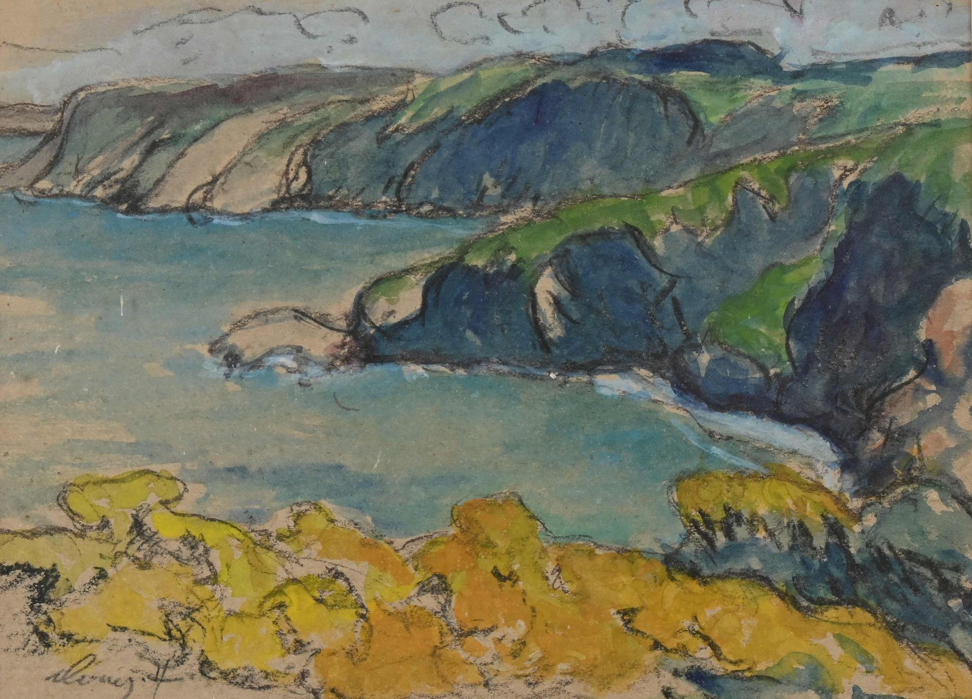 Null Hervé AVNER (1954) "Côte rocheuse", Pastel signé en bas à gauche, 23 x 31 c&hellip;