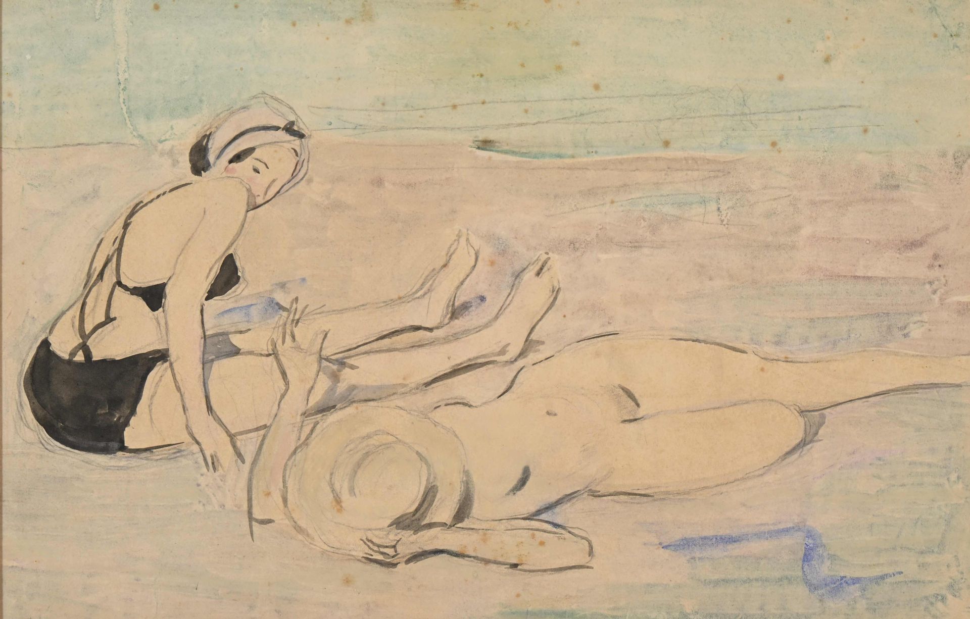 Null Lucien SIMON (1861-1945) "Deux baigneuses", Aquarelle et lavis non signée, &hellip;