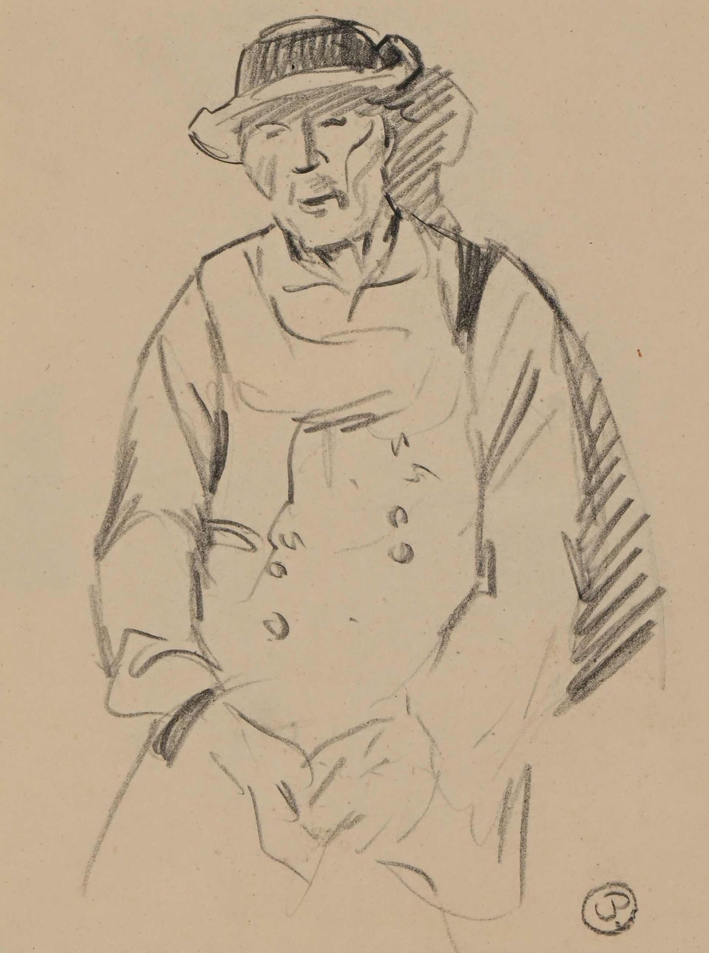 Null Jean-Bertrand PEGOT-OGIER (1877-1915) "Etude de breton", Fusain, monogrammé&hellip;