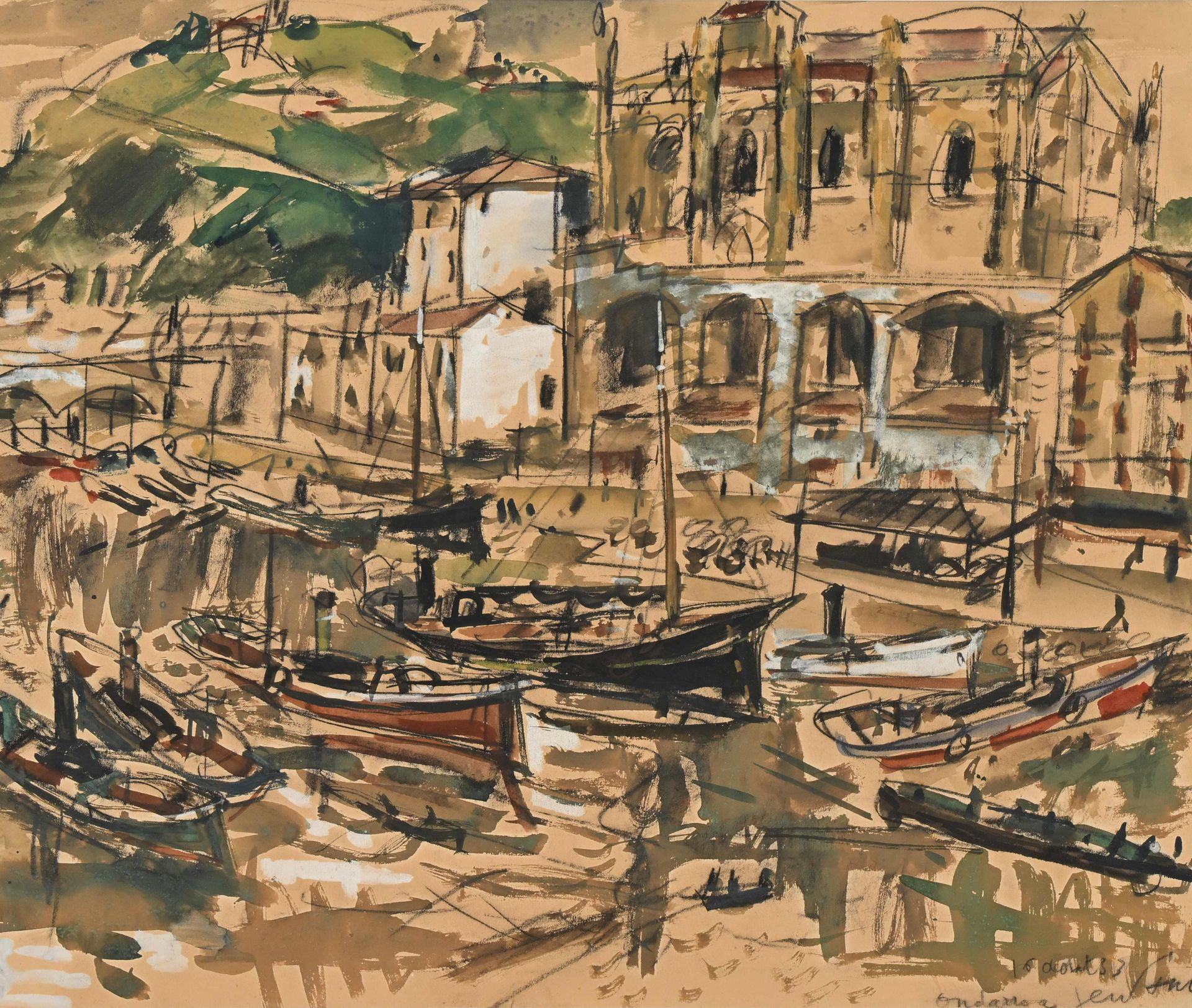 Null GEN PAUL (1895-1975) "Le port d'Ondorroa, 16 août [19]33", Aquarelle gouach&hellip;
