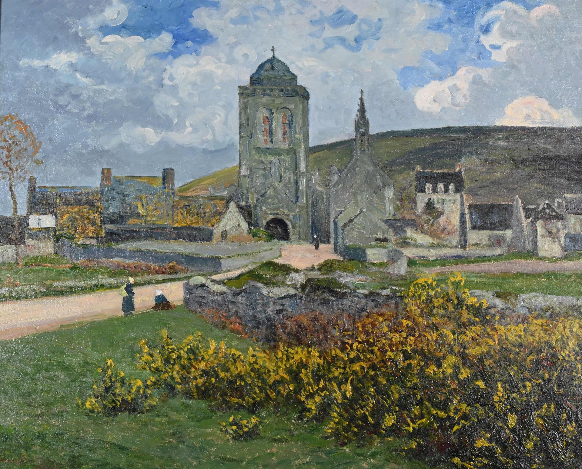 Null Maxime MAUFRA (1861-1918) "Le Village de Locronan, 1898", Huile sur toile s&hellip;