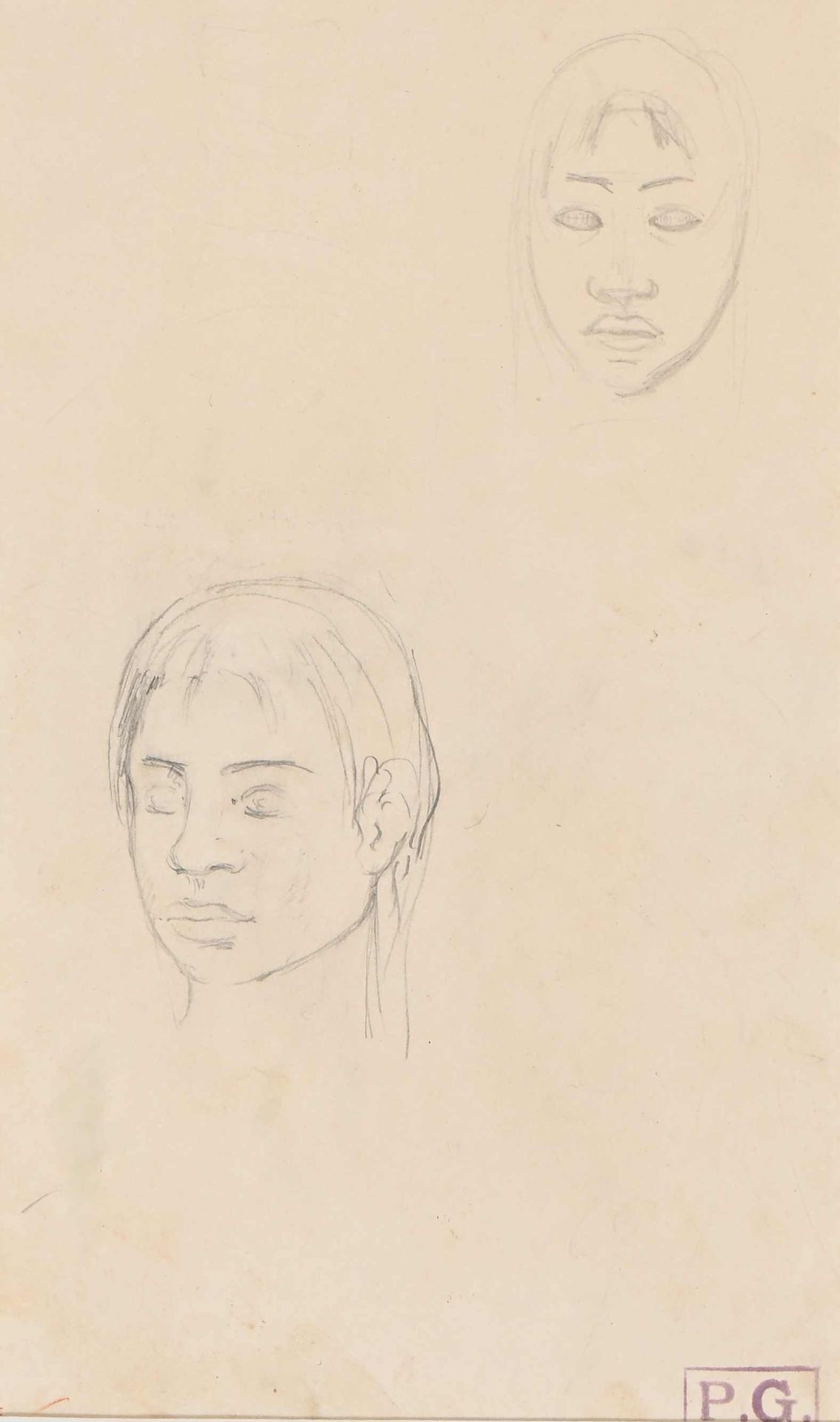 Null Paul GAUGUIN (1848-1903) "Visage de face, visage de profil", Periodo tahiti&hellip;