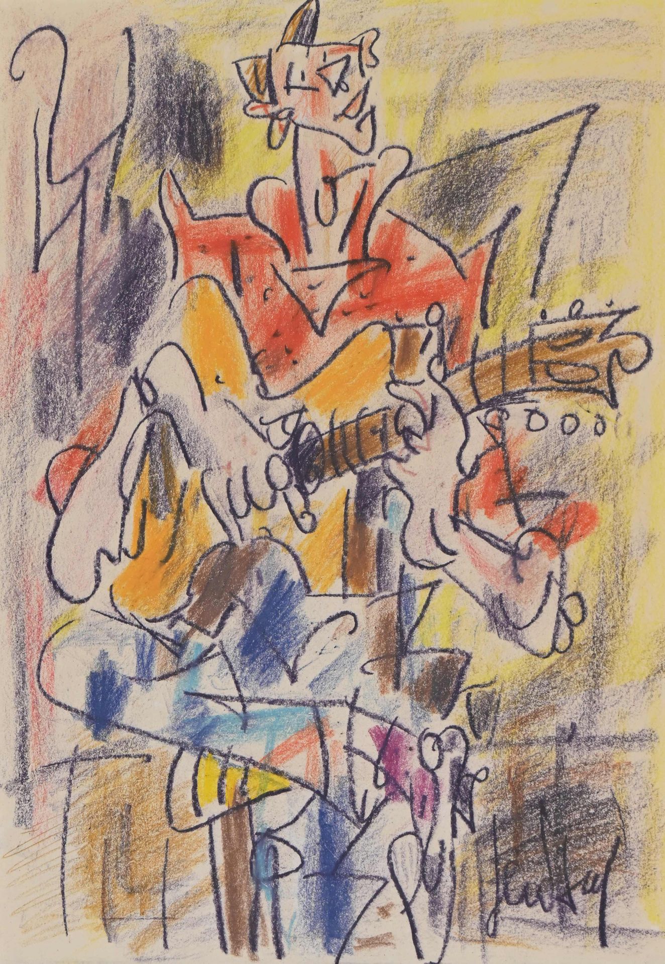 Null GEN PAUL (1895-1975) «Guitariste», Pastel et crayon gras signé en bas à dro&hellip;
