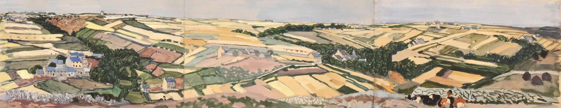 Null Mathurin MEHEUT (1882-1958), "Paysage panoramique, Cap Sizun", Watercolor s&hellip;