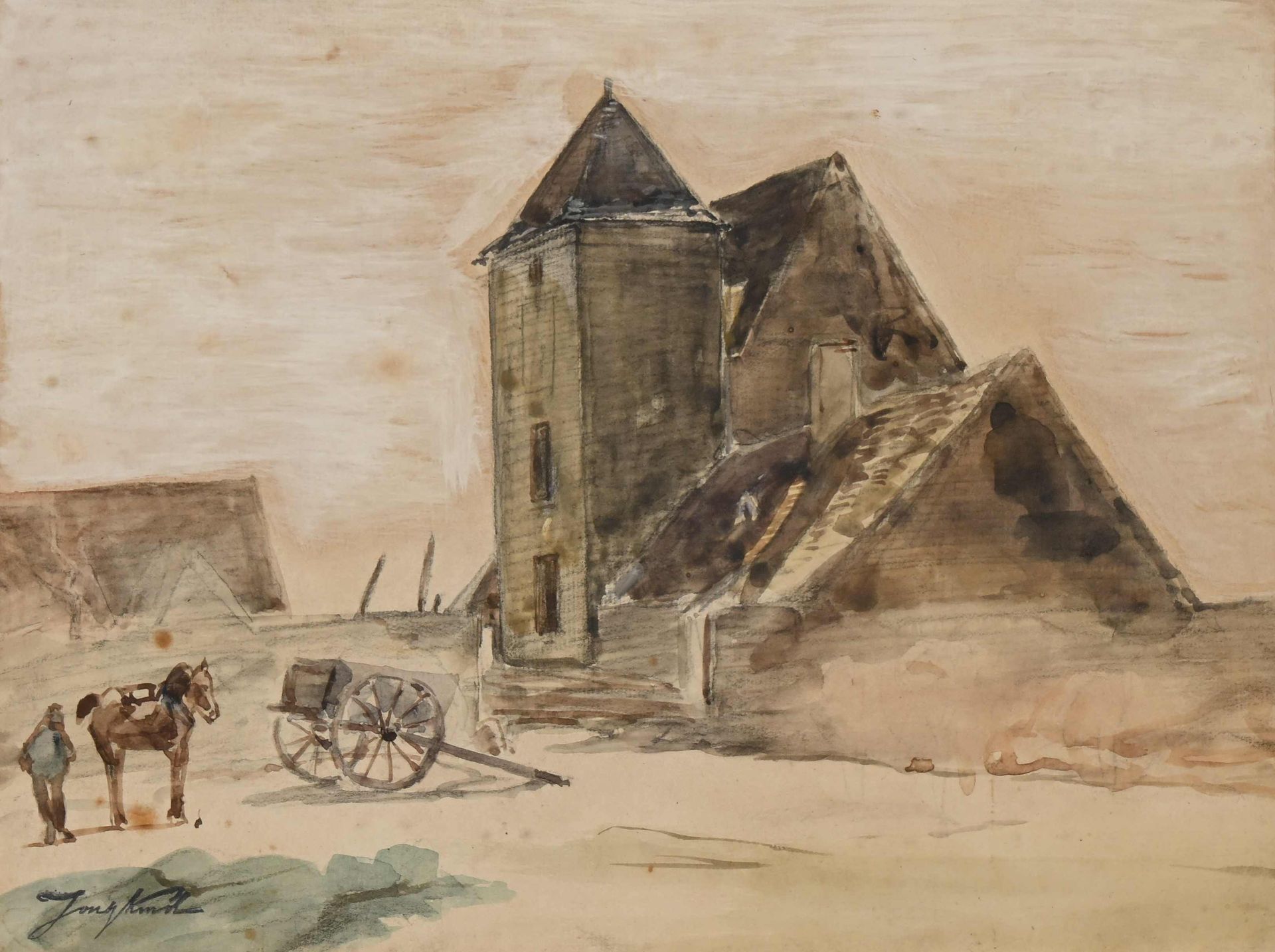 Null Johan Barthold JONGKIND (1819-1891) "Der Wagen bei dem viereckigen Turm", A&hellip;