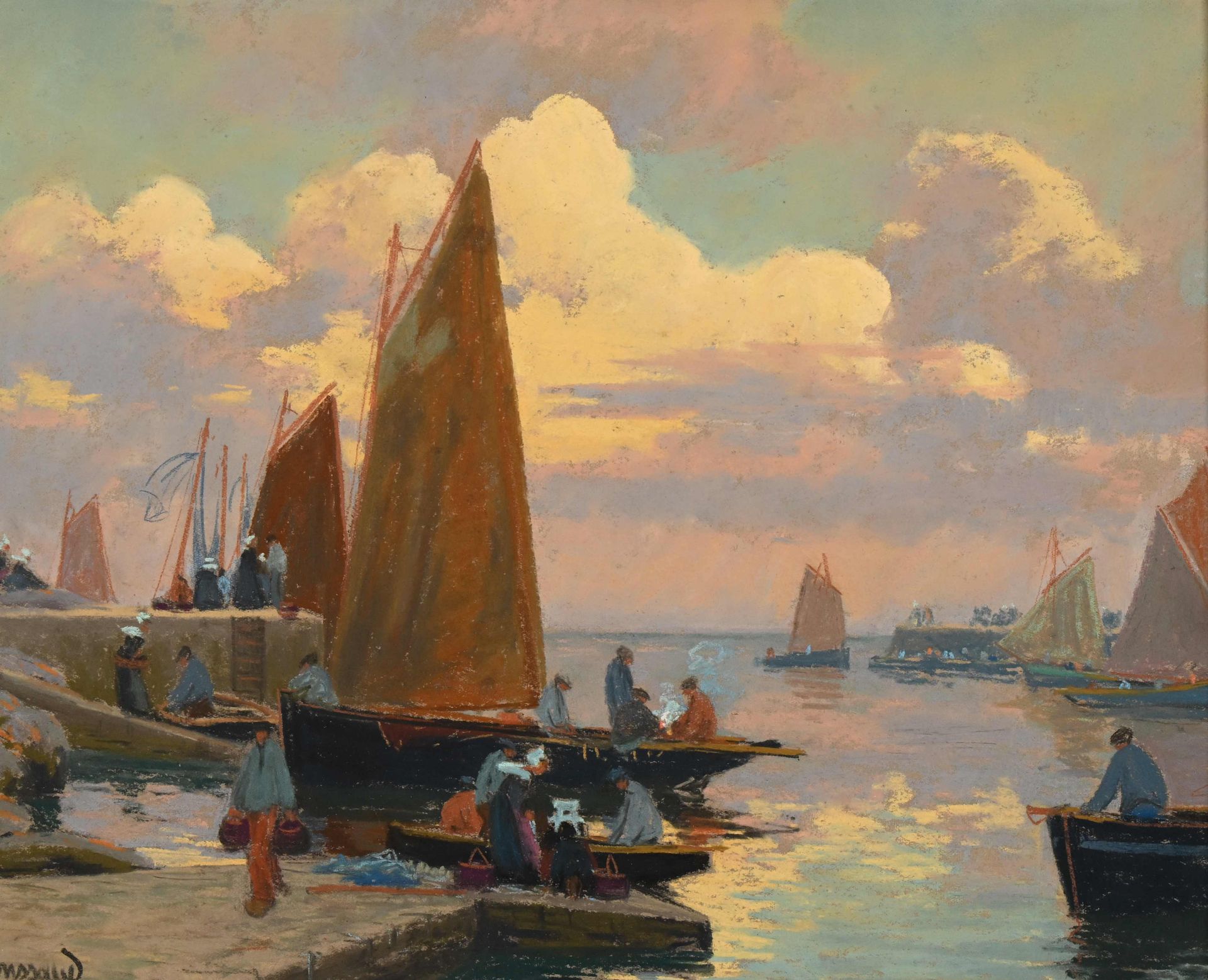 Null 马图林-扬索（1857-1940）《捕鱼归来》，粉彩画，左下方有签名，32 x 40 厘米