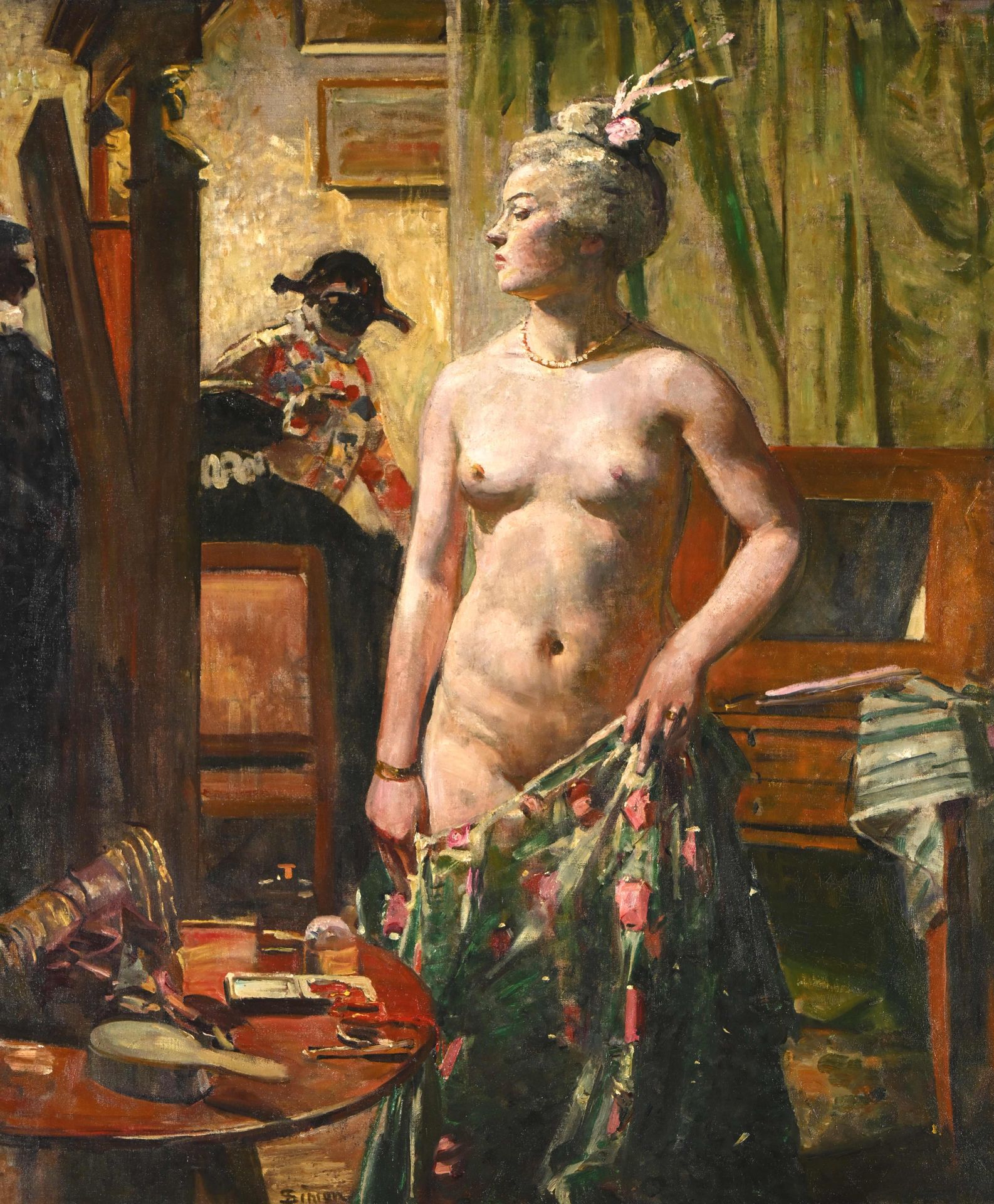 Null Lucien SIMON (1861-1945) "Préparatifs du bal, les coulisses", Oil on canvas&hellip;