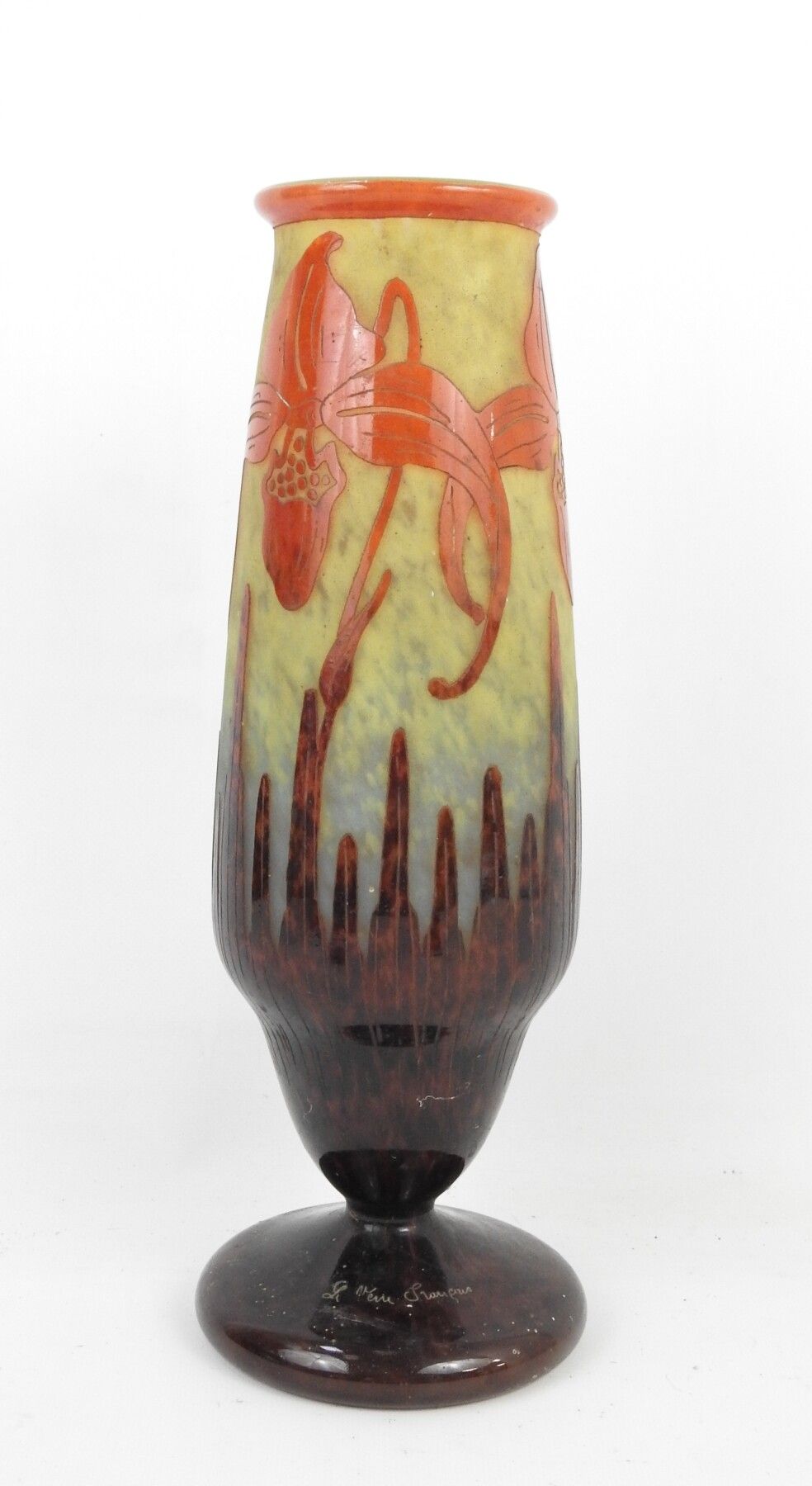 Null 
FRENCH GLASS: Vase on foot in multi-layered glass in yellow and red tones &hellip;