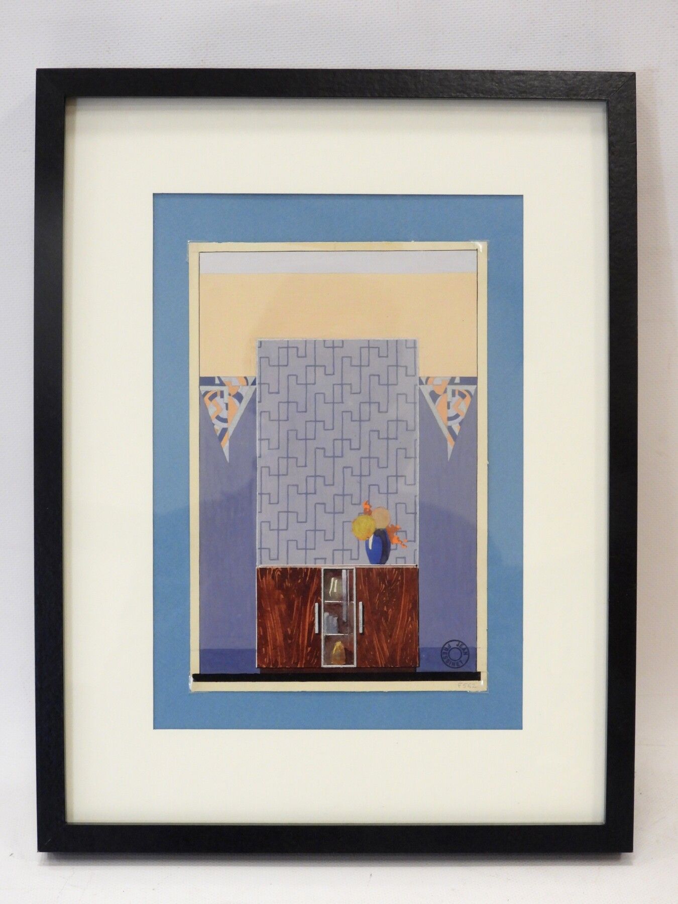Null Jean FRESSINET (1889-1972): 装饰艺术的室内设计项目。水粉画，有印章和铅笔签名的编号F562.16 x 24,2 cm