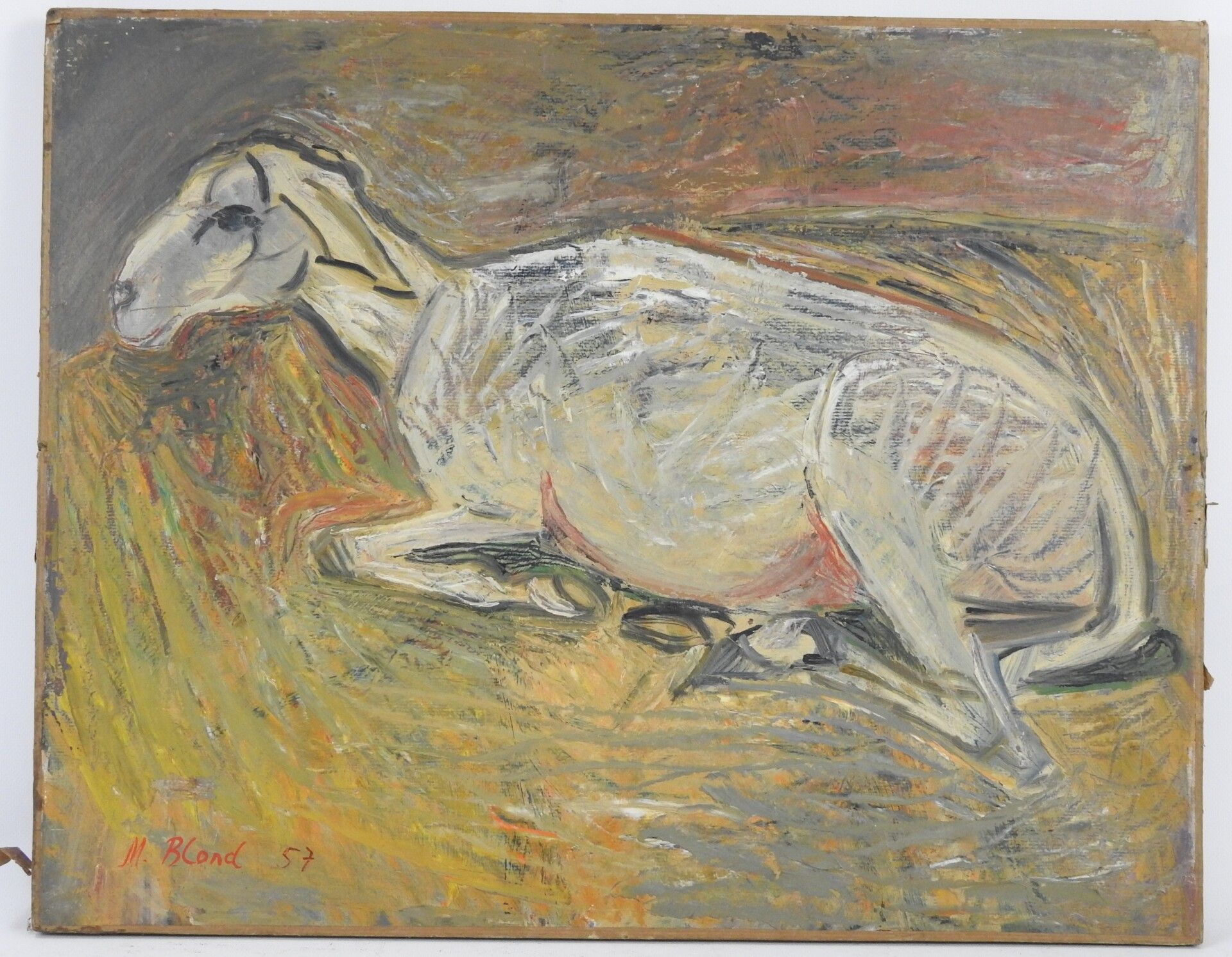Null Maurice BLOND (1899-1974) : L'agneau. Huile sur papier marouflé sur panneau&hellip;
