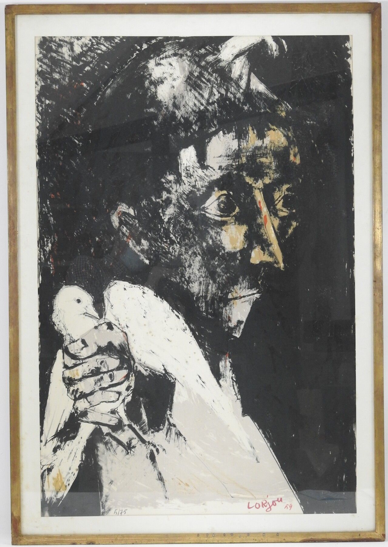 Null Bernard LORJOU (1908-1986): 掐死鸽子的疯女人。石版画（1959年）。有签名和编号的5/75。95 x 63 cm

出处：&hellip;