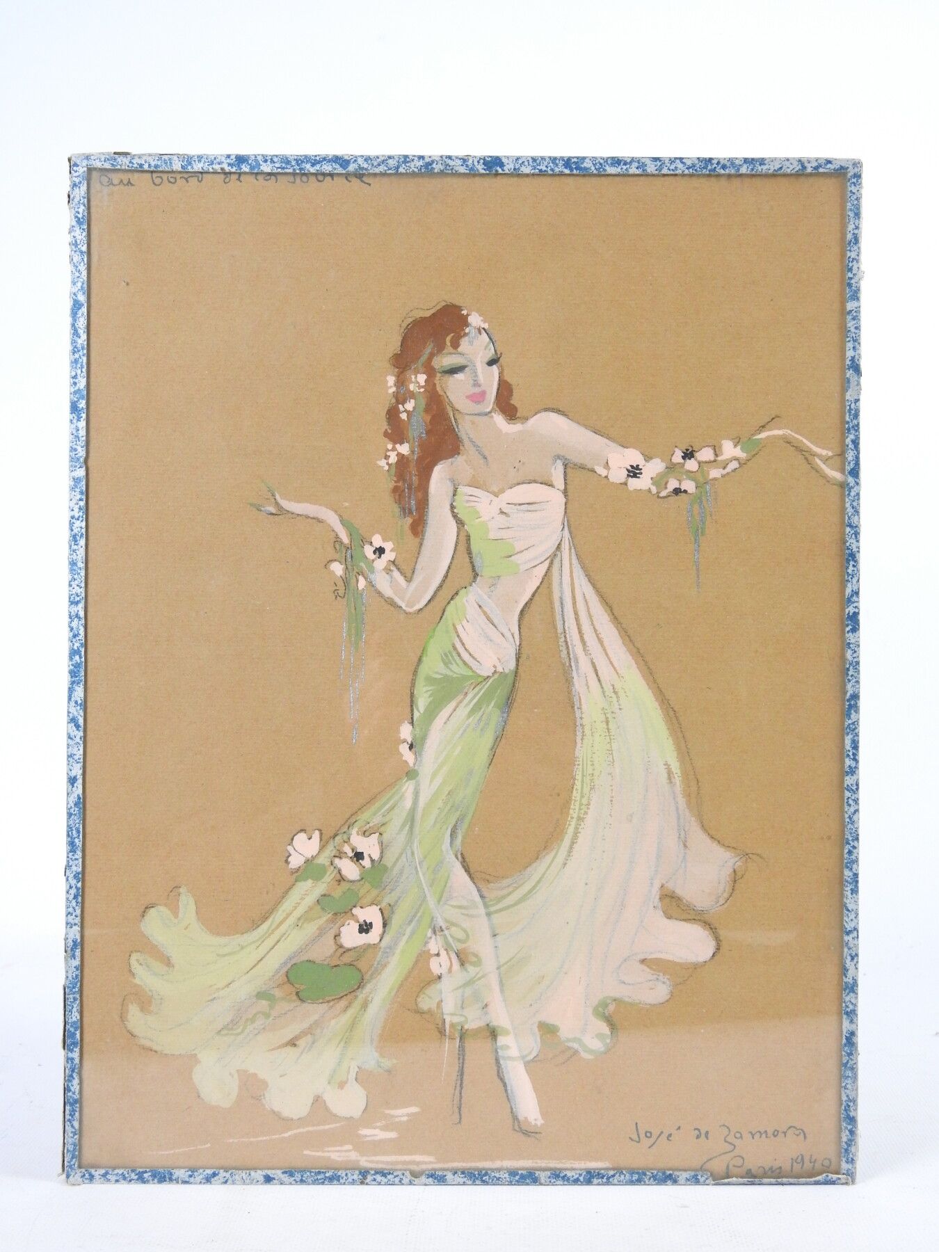 Null 何塞-德-萨莫拉（1889-1971）：在春天的边缘（礼服项目）。铅笔和水彩画。签名：1940，位于巴黎的右下方，左上方有标题。两幅画，32 x 24&hellip;