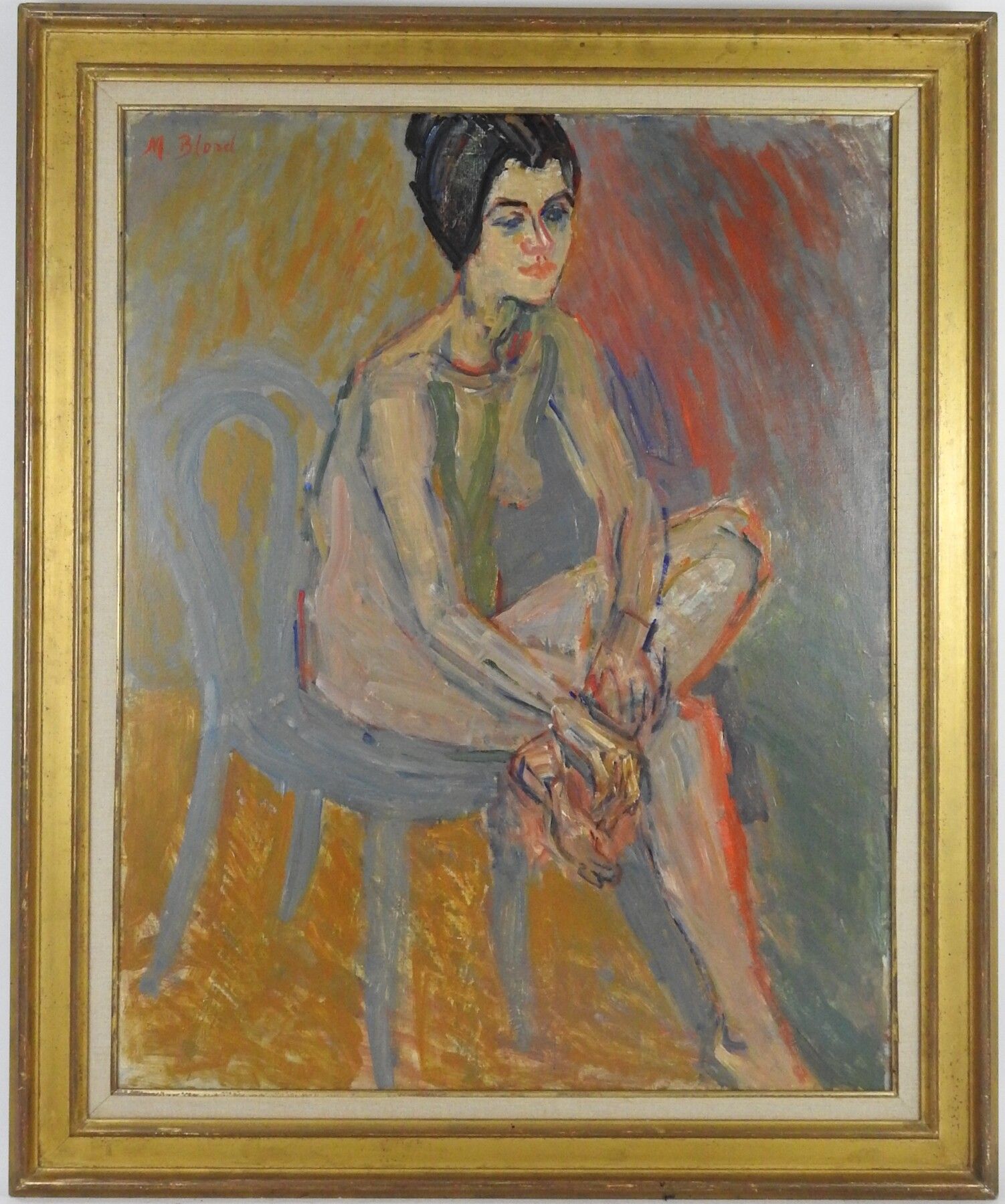 Null 莫里斯-布朗德（1899-1974）：椅子上的女人。布面油画。右上方有签名。92 x 73 cm。