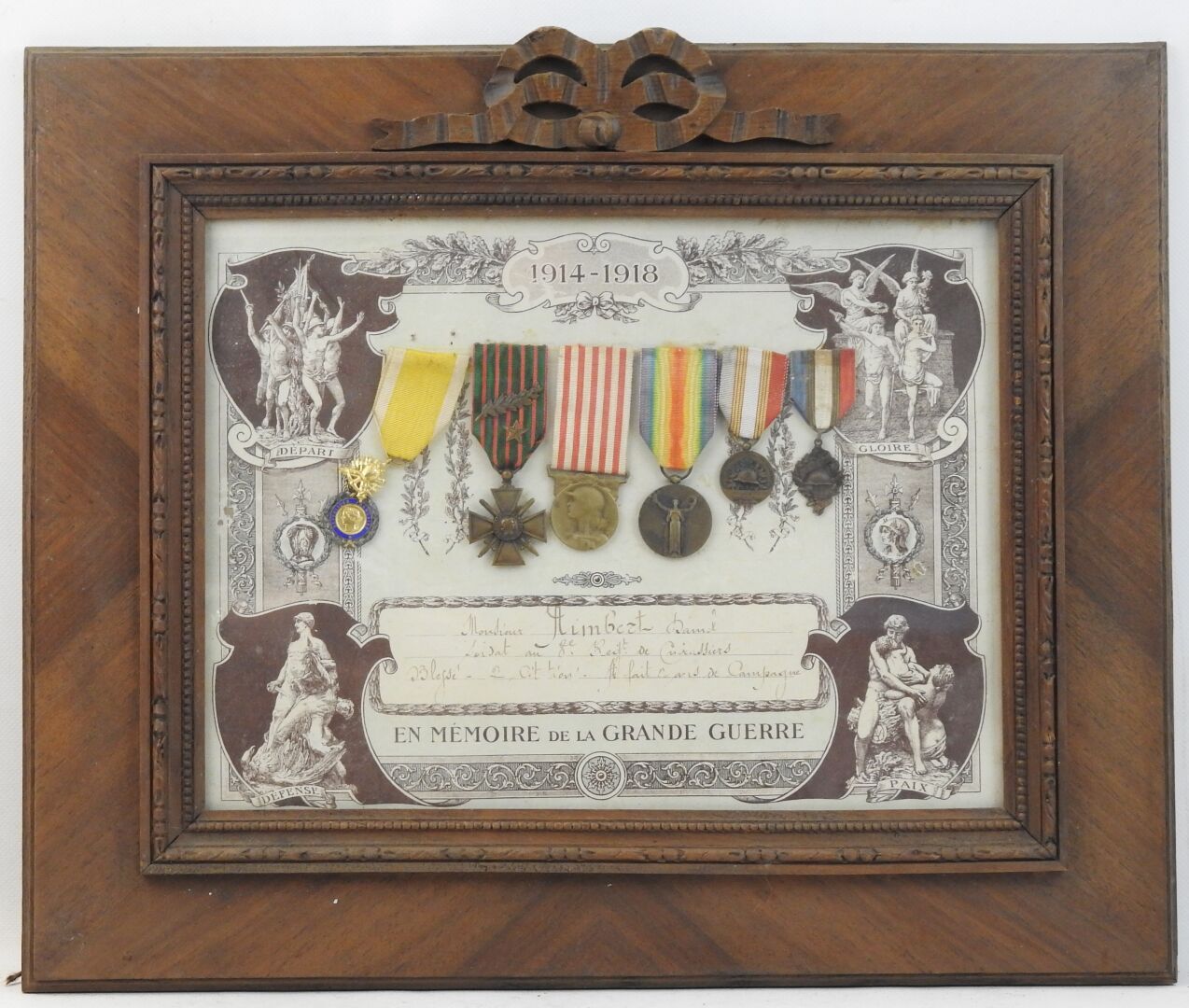 Null 法国。丹尼尔-希姆伯特（Daniel Himbert）的一套6枚奖章，他是第8号魁北克军团的士兵，受过伤，被引用过两次，军事奖章，战争十字勋章，纪念品&hellip;