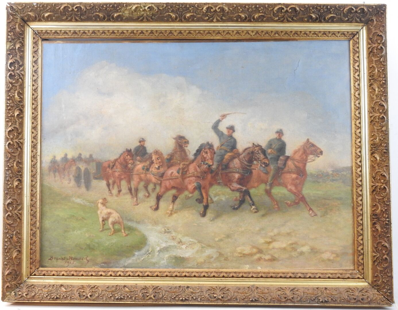 Null BRUNET-HOUARD 皮埃尔-奥古斯特（1829-1922）。"Attelage d'artillerie au galop"，布面油画，SBG&hellip;