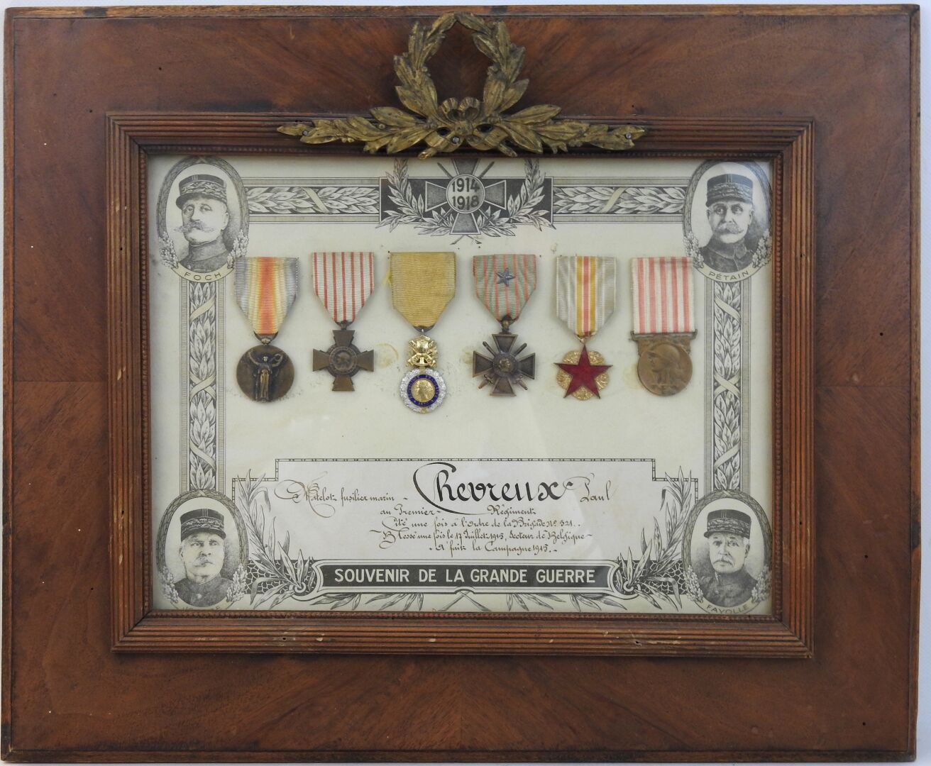 Null 法国。Paul Chevreux的一套6枚奖章，第一团的水手Fusilier Marine，受伤，引证，军事奖章，战争十字勋章，纪念，联名，受伤的奖章&hellip;